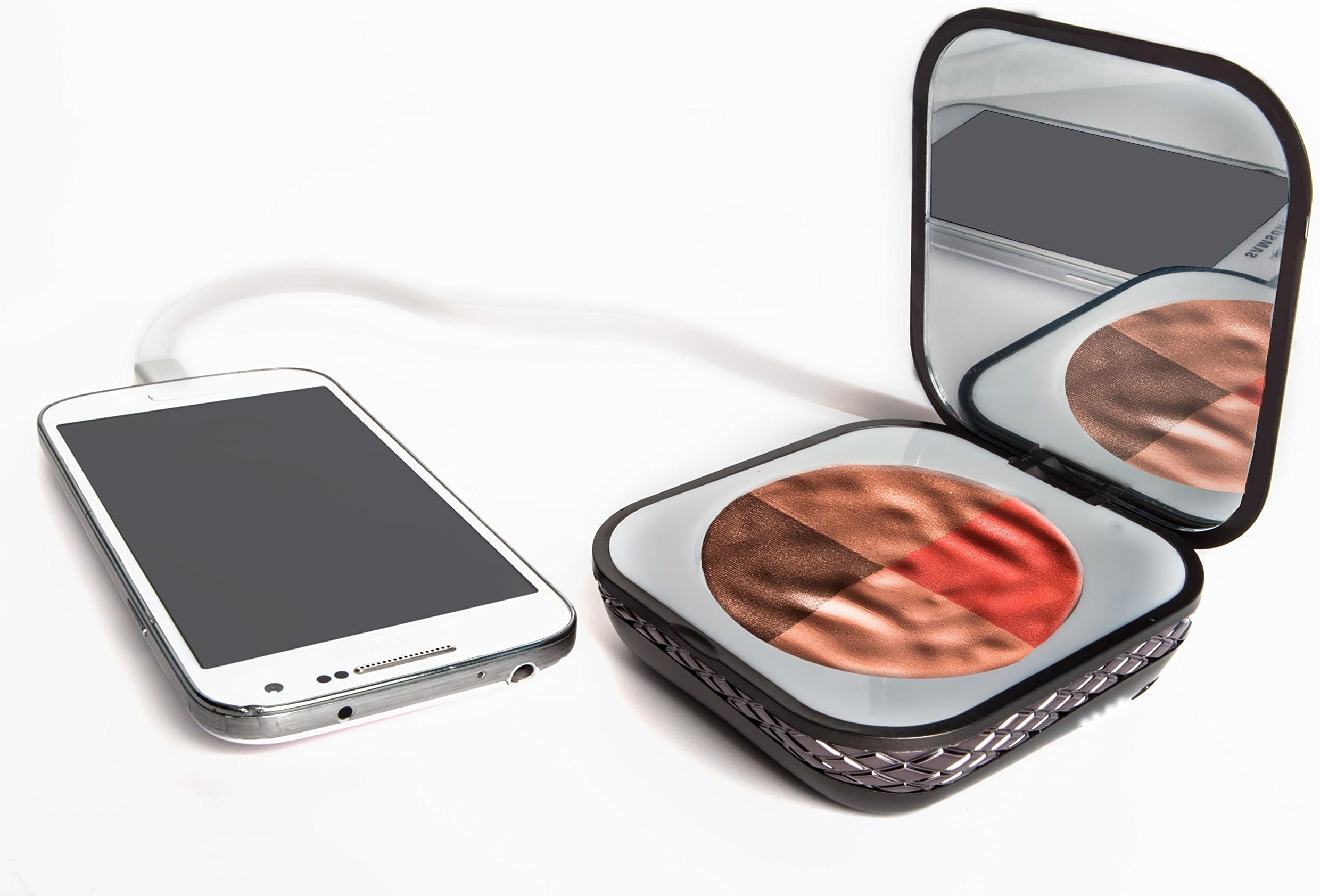 I’mUp: Blush Compact (100% organic) with USB portable charger (4300mAh) - Stone Grey color - Brown Fusion palette