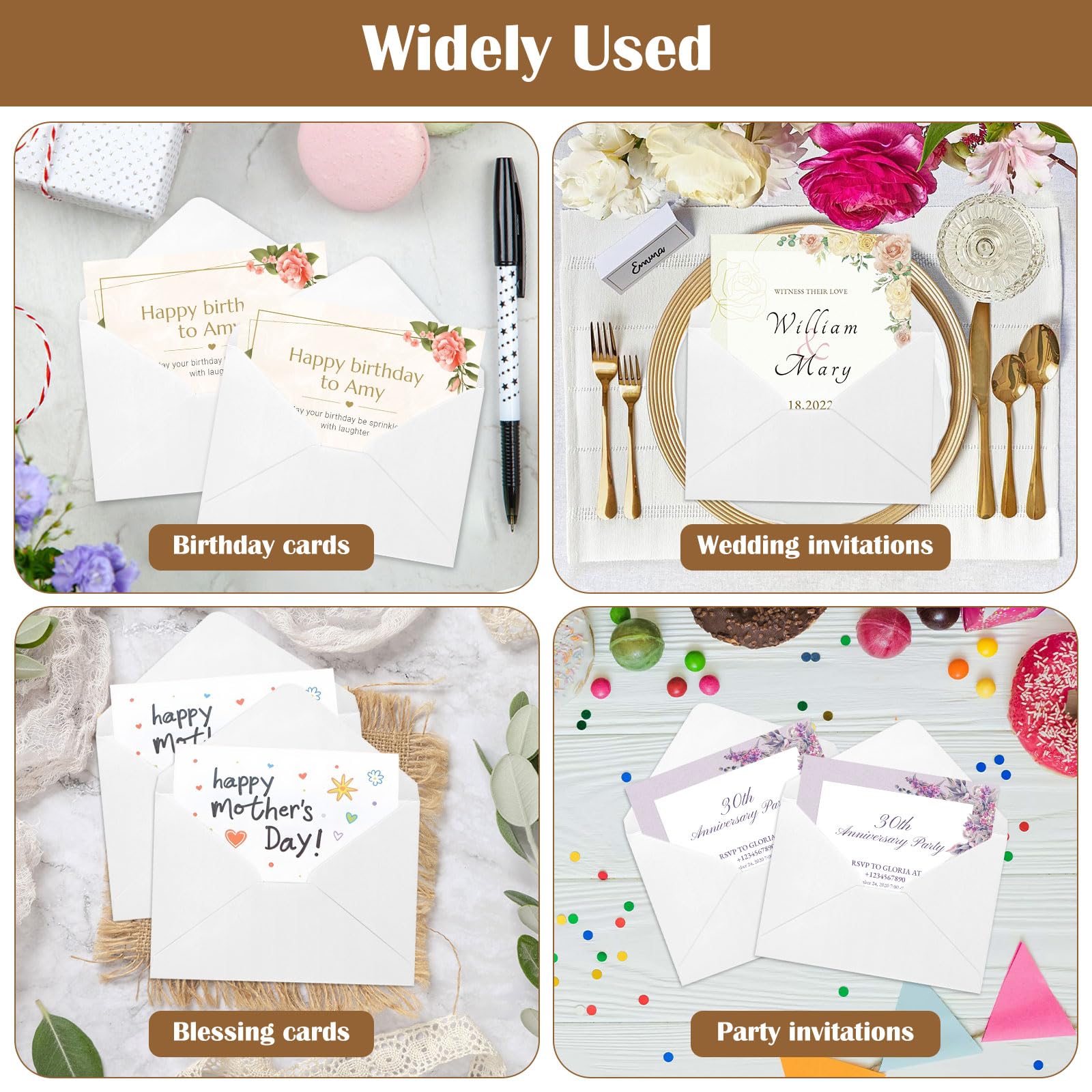 Enveloppes en papier kraft 13 x 19 cm Blanches Lot de 100 pour cadeaux invitations