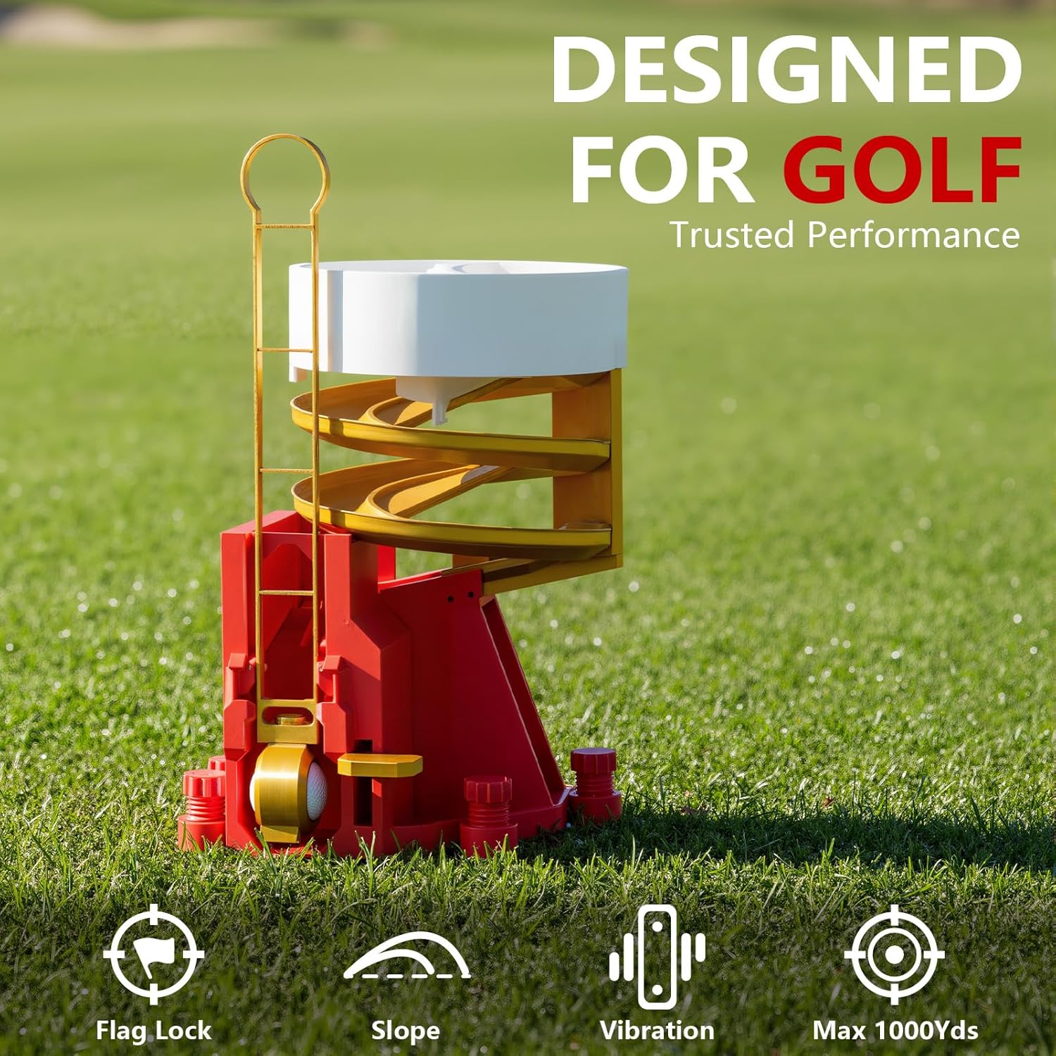 Golf Ball Dispenser, Golf Ball Launcher Pro, Automatic Golf Ball Dispenser & Launcher Pro, High-Capacity Hands-Free Practice Machine(Gold+Red+White)
