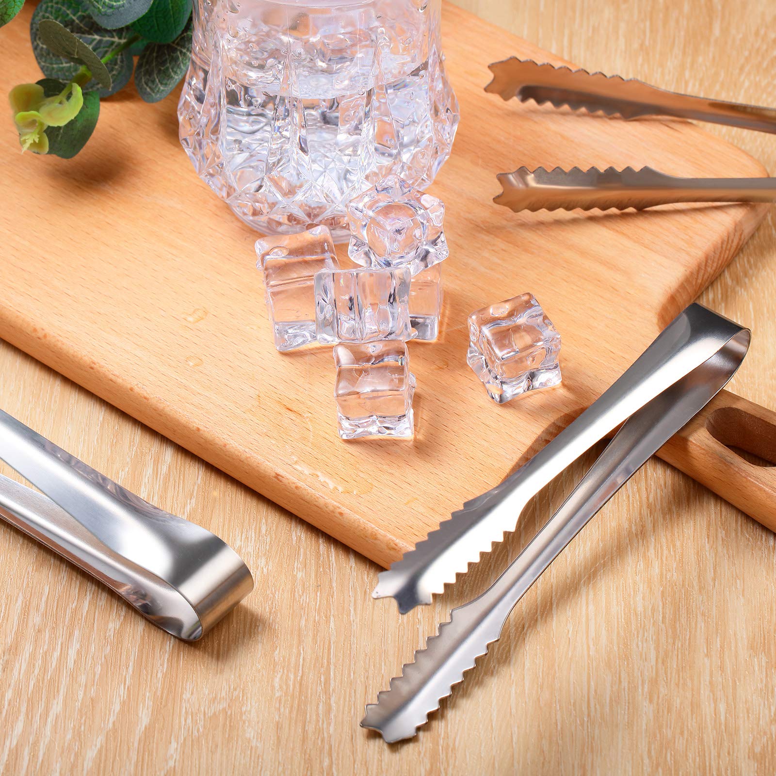 Pinze per ghiaccio in acciaio inox, 10 pezzi, pinze per zucchero e ghiaccio, per servire cibo a dente di sega, per servire ristorante e hotel, secchiello per il ghiaccio, 17,5 cm