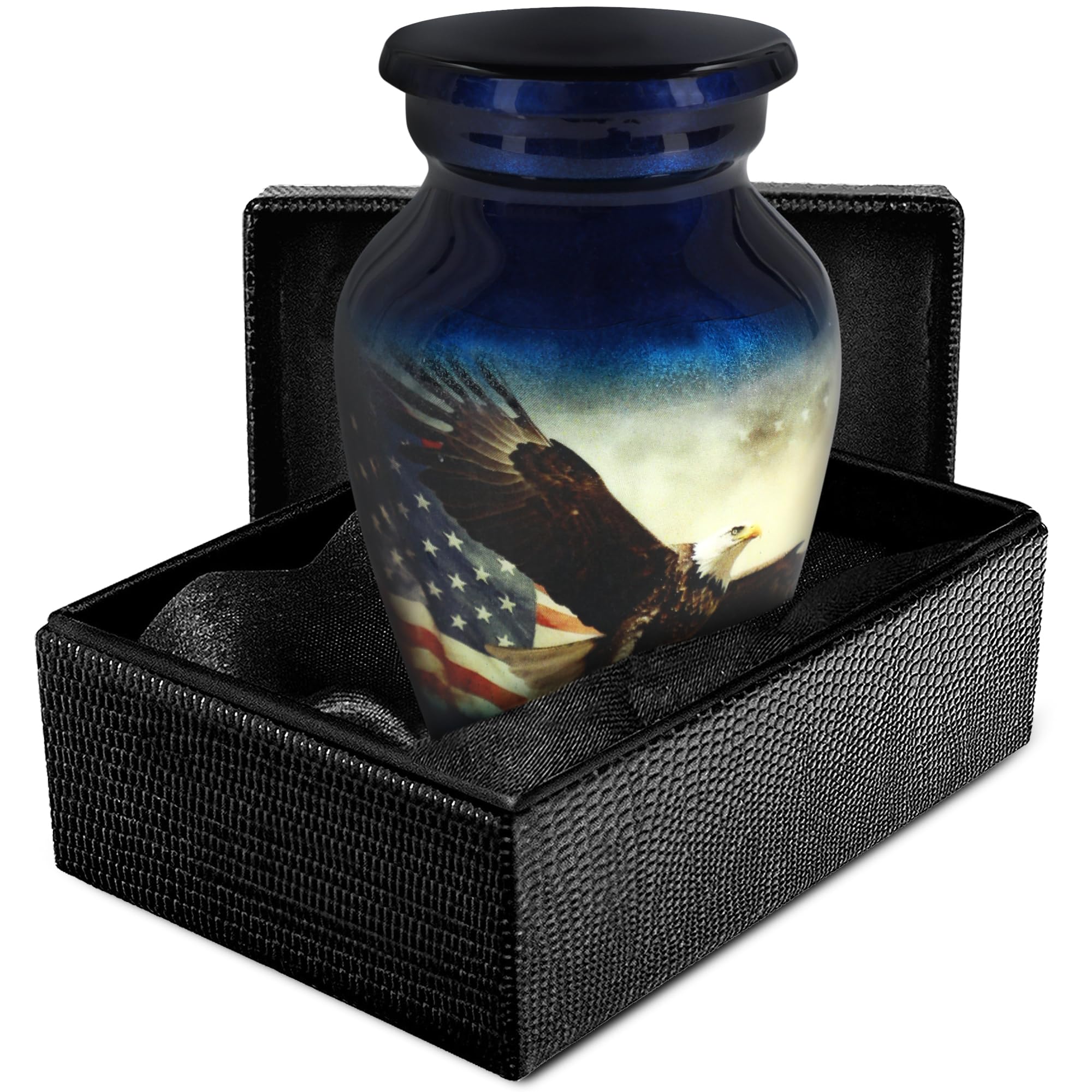 Trupoint Memorials Small Urns for Human Ashes Keepsake, Military and Patriotic Decorative Mini Cremation Urn for Veteran Adult Men and Women, Small Blue