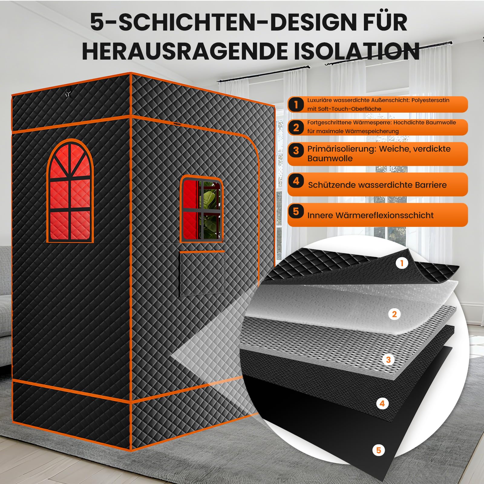 Tragbare Dampfsauna Infrarot Sauna für Zuhause, Saunabox mit 660nm Red Light Therapy, 3 Liter Dampfgenerator, Fernbedienung, Klappstuhl, Tragbare Saunazelt 120 x 90 x 180cm