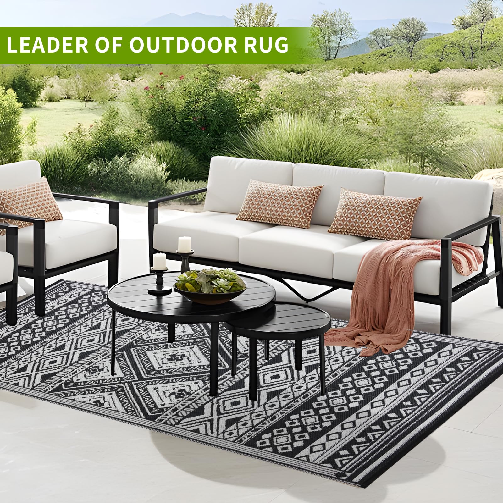 YONILE Outdoor Plastic Rug 180x270cm, Reversible Waterproof Outdoor Plastic Straw Rug for Patios Clearance,Balcony, Camping, Back Garden, Patio