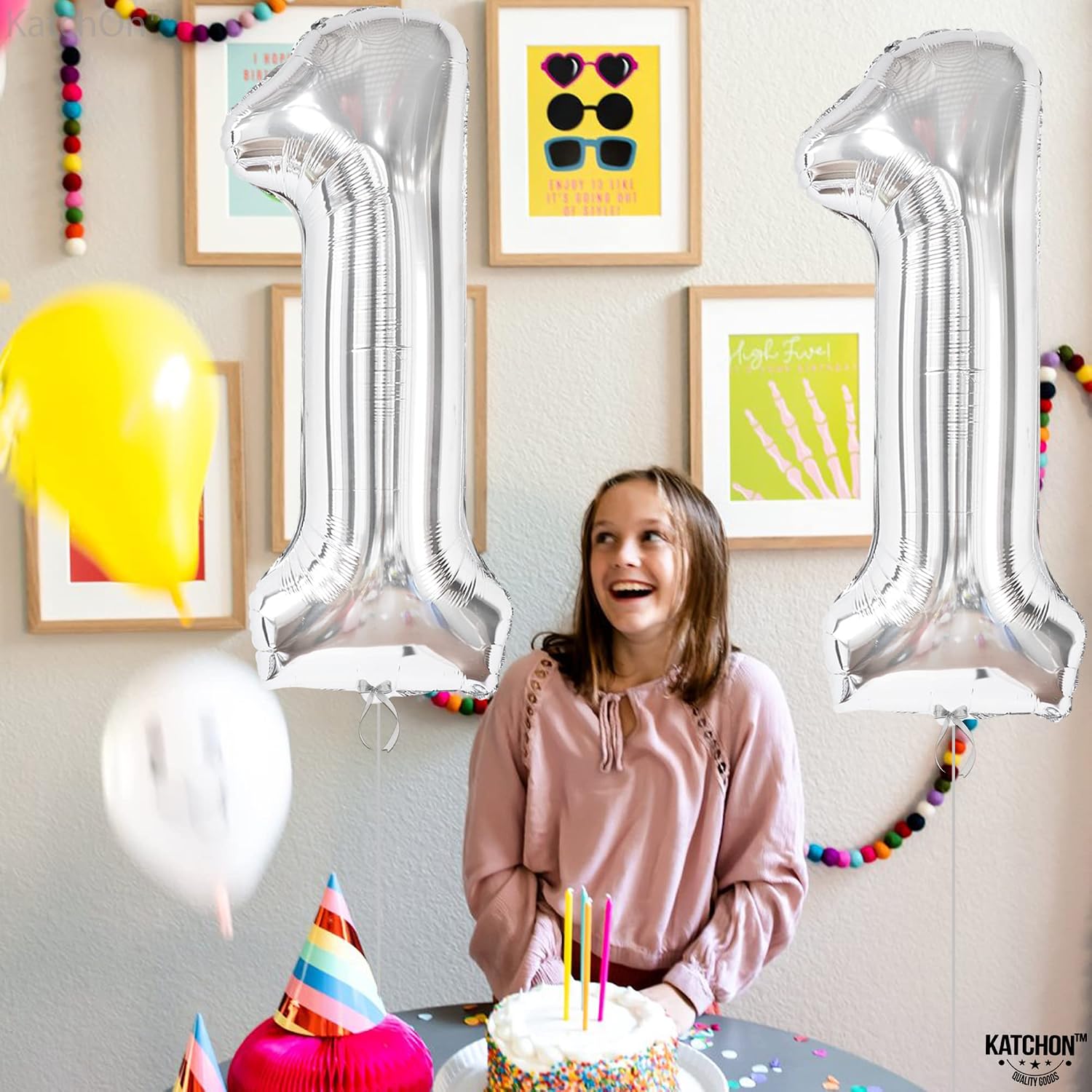 KatchOn, Silver Number 11 Balloon - Giant, 40 Inch | Mylar Foil Balloon for 11th Birthday Decorations for Boys, Girls | Number 11 Balloon For 11th Anniversary Decorations | Birthday Party Decoration
