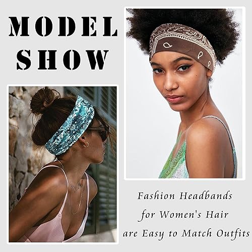 Miniatura 3 de FULZTEY Diademas bohemias para mujer, diademas anchas anudadas, lindas diademas de algodón suave, turbantes grandes y gruesos, bandas elásticas para