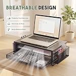 Riser de support de moniteur métallique avec trous de dissipation de chaleur, 2-Tier Support d'organisateur de bureau avec tiroir & Supports de stylo pour ordinateur portable, iMac, PC (Noir)
