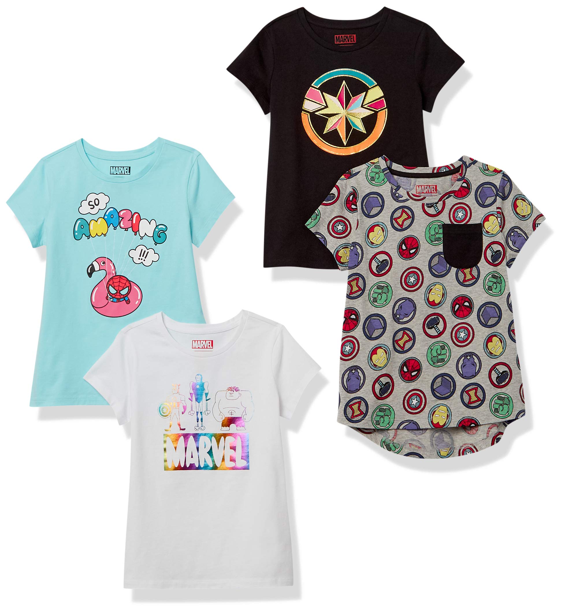 Amazon Essentials Disney | Marvel | Star Wars | Frozen | Princess T-Shirt a Maniche Corte Bambine e Ragazze, Confezioni Multiple