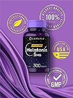 Vista 5 de Carlyle Melatonin 5mg 300 Tablets Drug Free Supplement Vegetarian, Non-GMO, Gluten Free