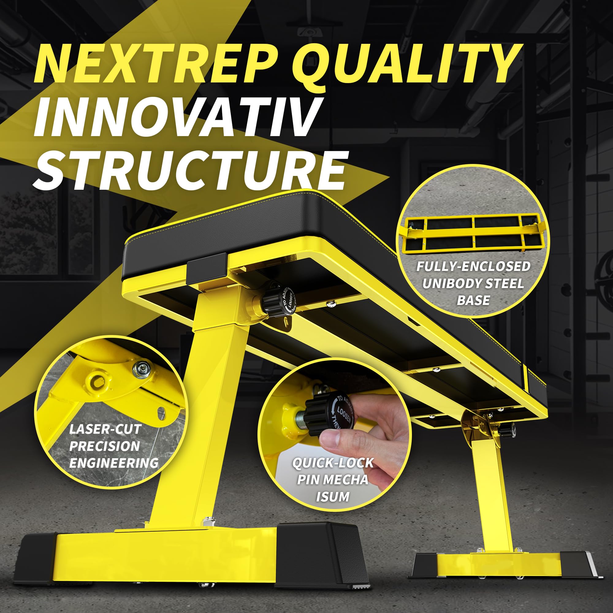 NextRep Foldable Flat Weight Bench - 1300 LB Capacity Heavy Duty Workout Bench for Home Gym, Strength Training Bench Press for Full Body Exercise, Featuring an Innovative Fully Enclosed Steel Base