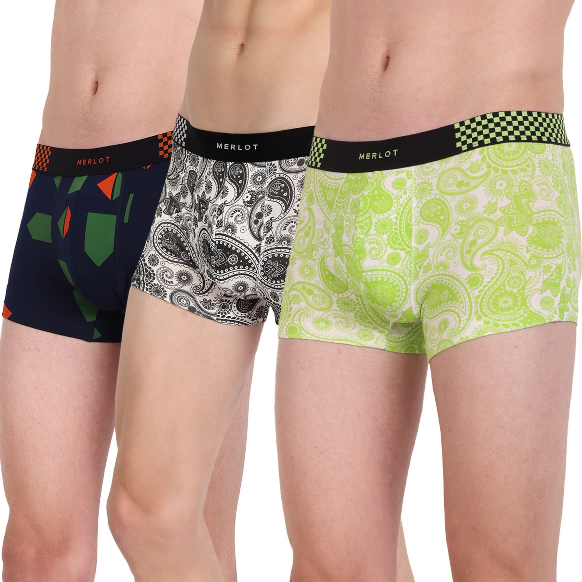 merlot Printed Bamboo Cotton Underwear Trunks for Men | Sweat-Absorbing, Anti-Bacterial, Breathable Fabric | 4-Way Stretch, Ultrasoft Waistband for All-Day Comfort | (Pack of 3)-picture-24