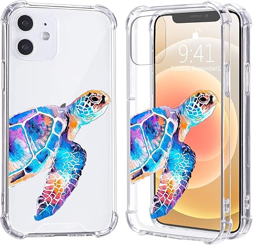 Miniatura 1 de LuGeKe Funda con estampado de tortugas marinas para iPhone 13 Pro Max, pintura de acuarela, TPU suave, flexible, cuerpo completo, bolsa de aire, a