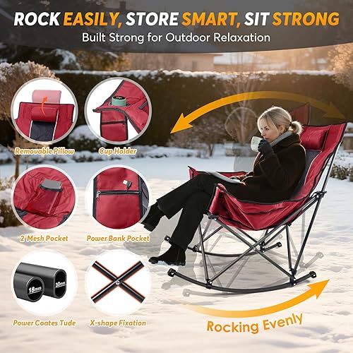 Miniatura 5 de Suteck Silla Mecedora de Camping con Calefacción - Sillas con Calefacción Completamente Acolchadas más Gruesas para Deportes al Aire Libre con 3