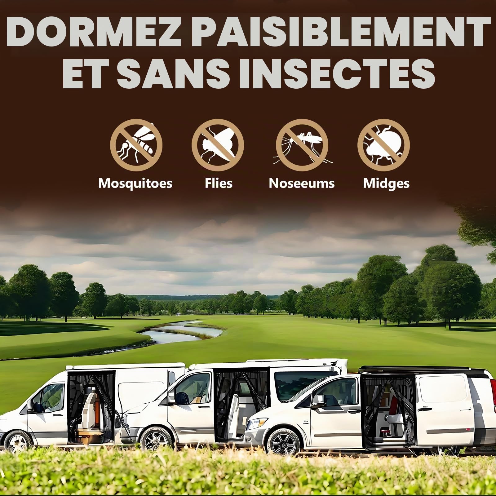 XCBYT Couvre-moustiquaire magnétique pour van, moustiquaire pour voiture, moustiquaire universelle à aimants, fermeture magnétique centrale, pour camping-cars, porte latérale/coffre, moustiquaire de