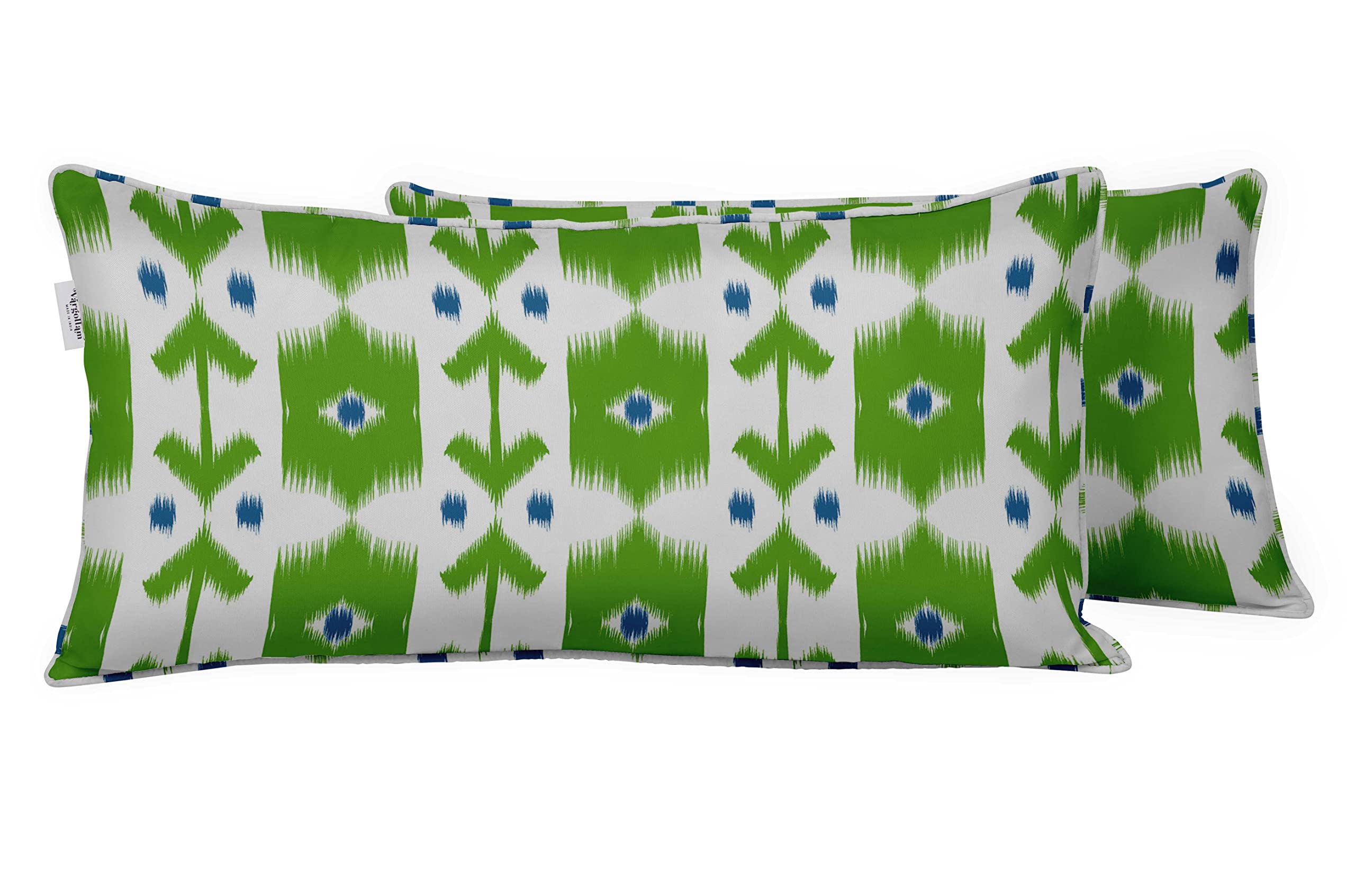 Vargottam Indoor/Outdoor Polyester Fabric Lumbar Pillow Cover With Insert, All-Weather Waterproof Rectangular Cushion for Patio Furniture, 12" x 24" Set of 2 - Ikat-80