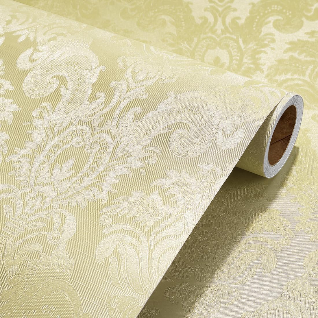 YENHOME Damask Wallpaper, Damask Embossed Peel and Stick Wallpaper 30"X118" 3D Textured Wallpaper Removable Beige Embossed Wallpaper Renter Friendly Wallpaper for Bedroom Wall Beige Damask Wallpaper 30" x 118" Beige