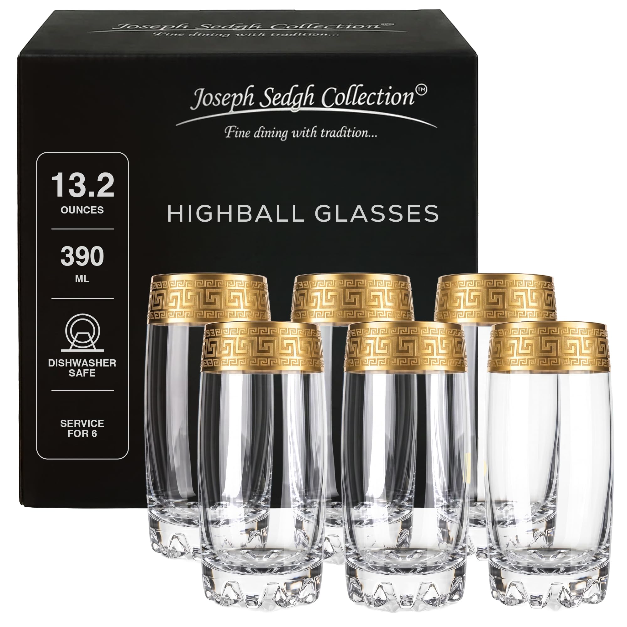 Joseph Sedgh Gold Greek Key Highball Glasses -1