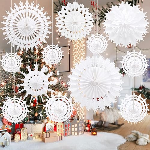 BestoFun 12 PCS White Paper Snowflake Decorations Frozen Birthday Party