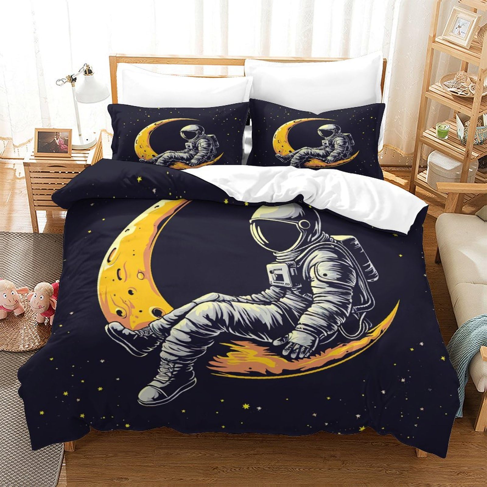 Housse de couette astronaute 3D parure de lit microfbre 140x200