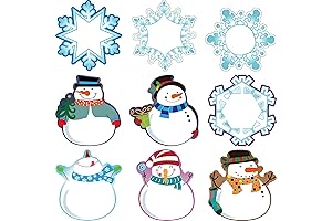 45Pcs Christmas Cardboard Cutout Snowman Snowflake Decorations with Glue Point Dots for...