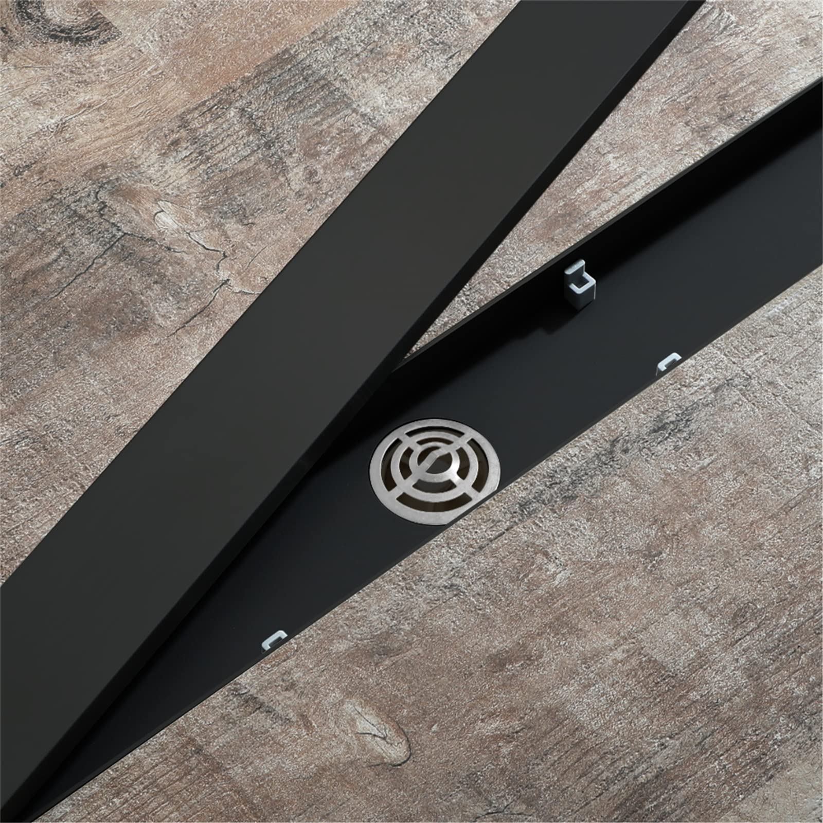 Caniveau Douche Italienne, Drain de Douche Linéaire Acier INOX Rectangle Drain de Plancher 2 en 1 Siphon de Sol Détachable Capot Bonde Douche Anti-Odeur Filtre Cheveux Douche,Noir,80cm