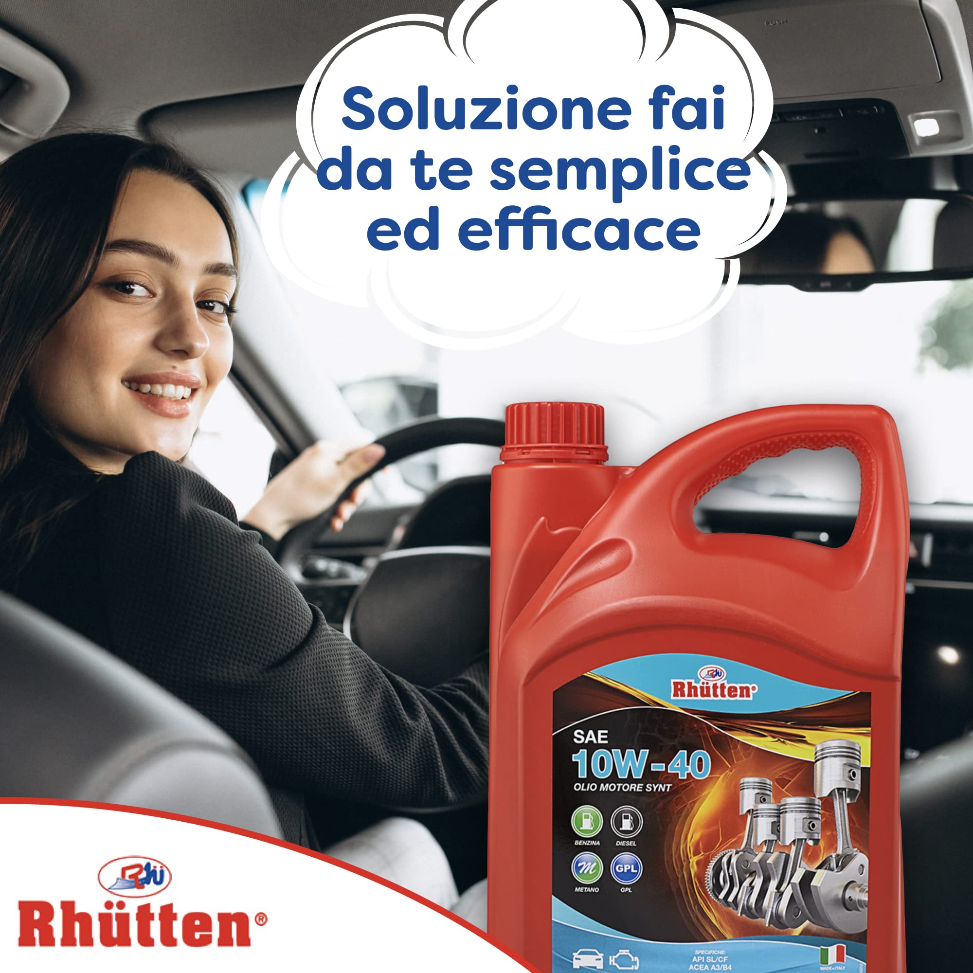 Rhutten, Olio Motore 10W40, Auto, Semi Sintetico, Benzina, Diesel, Gpl, Auto Ibride, 4L