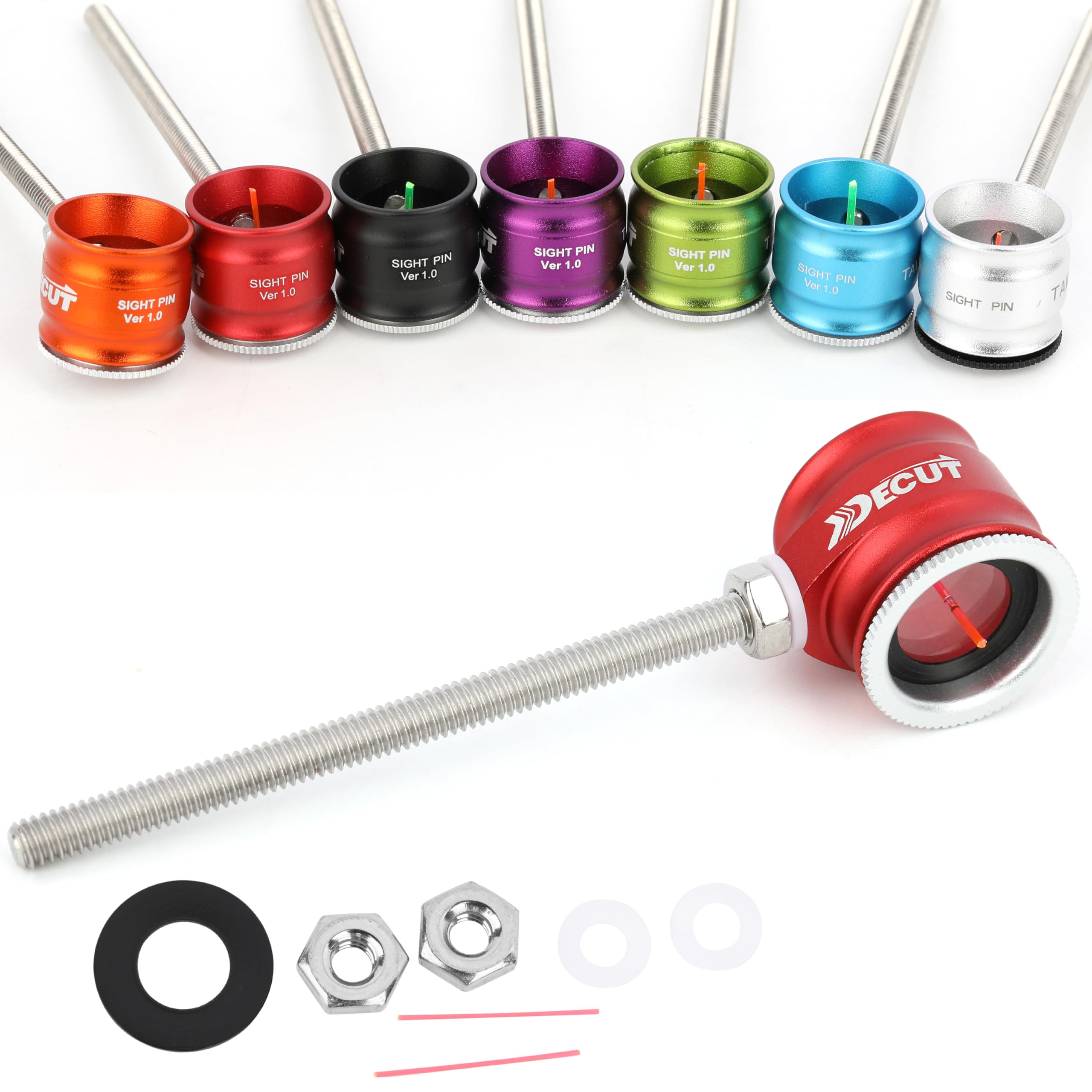 Archery Recurve Bow Sight Head 0.5/0.75/1.0 Optical Fiber Pin Aiming Point Aluminum Sight Suitable for Recurve Bow (Red,Optical Fiber 1.0)
