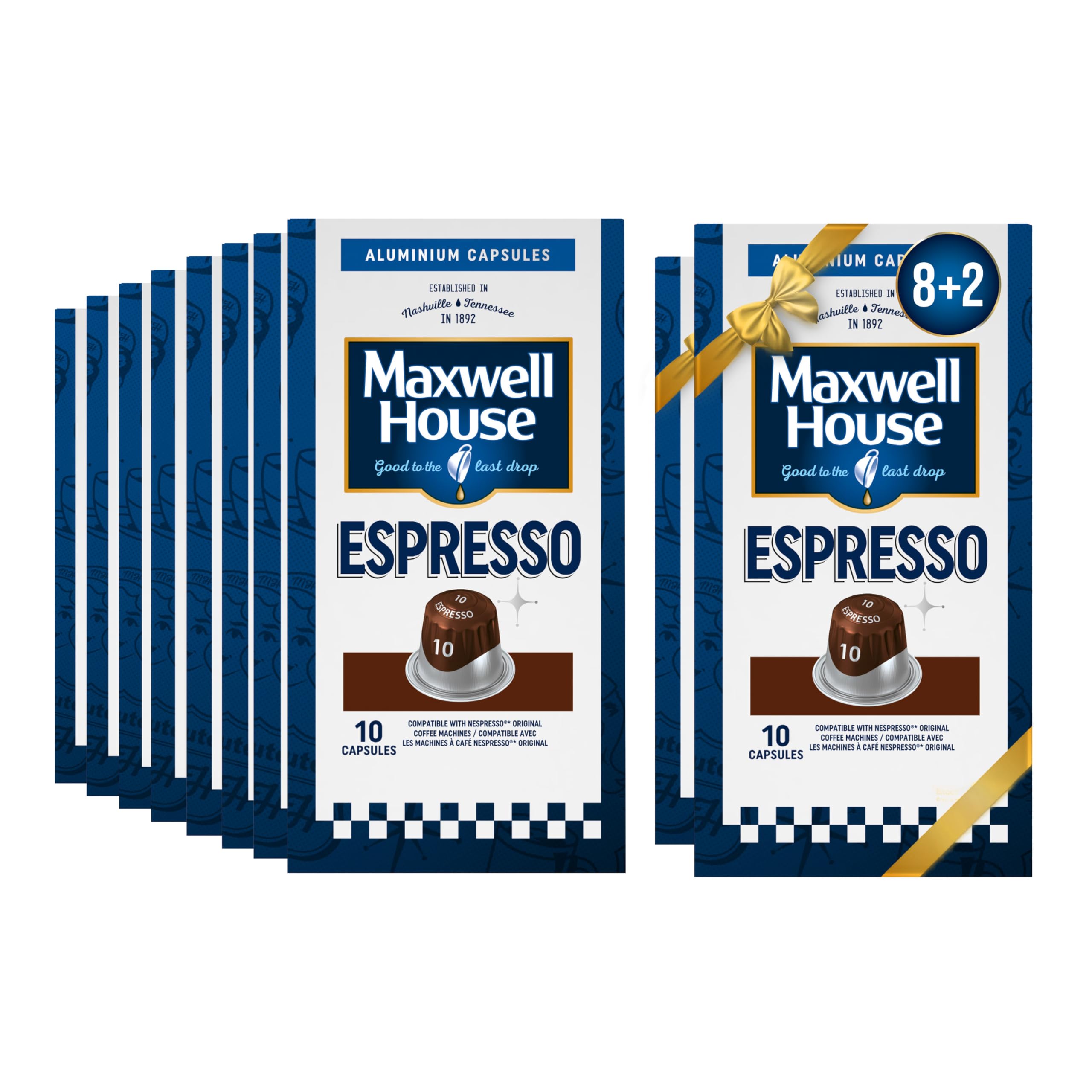 Maxwell HouseESPRESSO COFFEE - INTENSITY 10 - POWERFUL - SPICY - INTENSE - 8 PACK + 2 PACK OF ALUMINIUM CAPSULES
