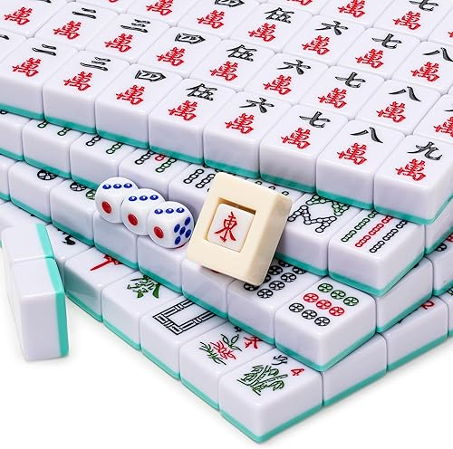 Miniatura 23 de Yellow Mountain Imports - Set de Mahjong chino, marfil clásico, con 146 fichas pequeñas de color marfil, estuche de vinilo, indicador de viento