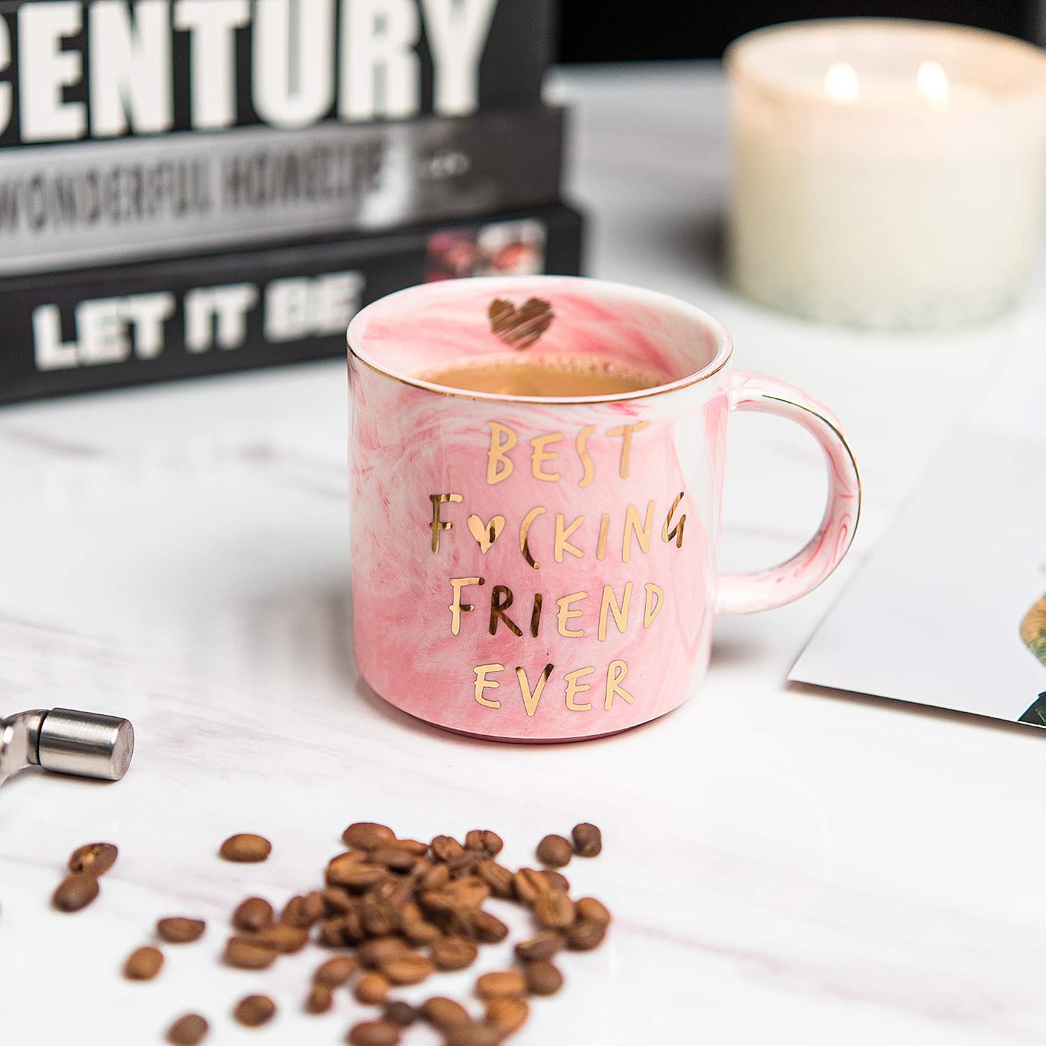 Hendson Best Friend Birthday Gifts for Women - Best F Friend Ever - Funny Friendship Gifts for Women - Gifts for BFF, Bestfriend, Besties, Sister, Her, Woman - Cute Pink Marble Mug, 11.5oz Coffee Cup