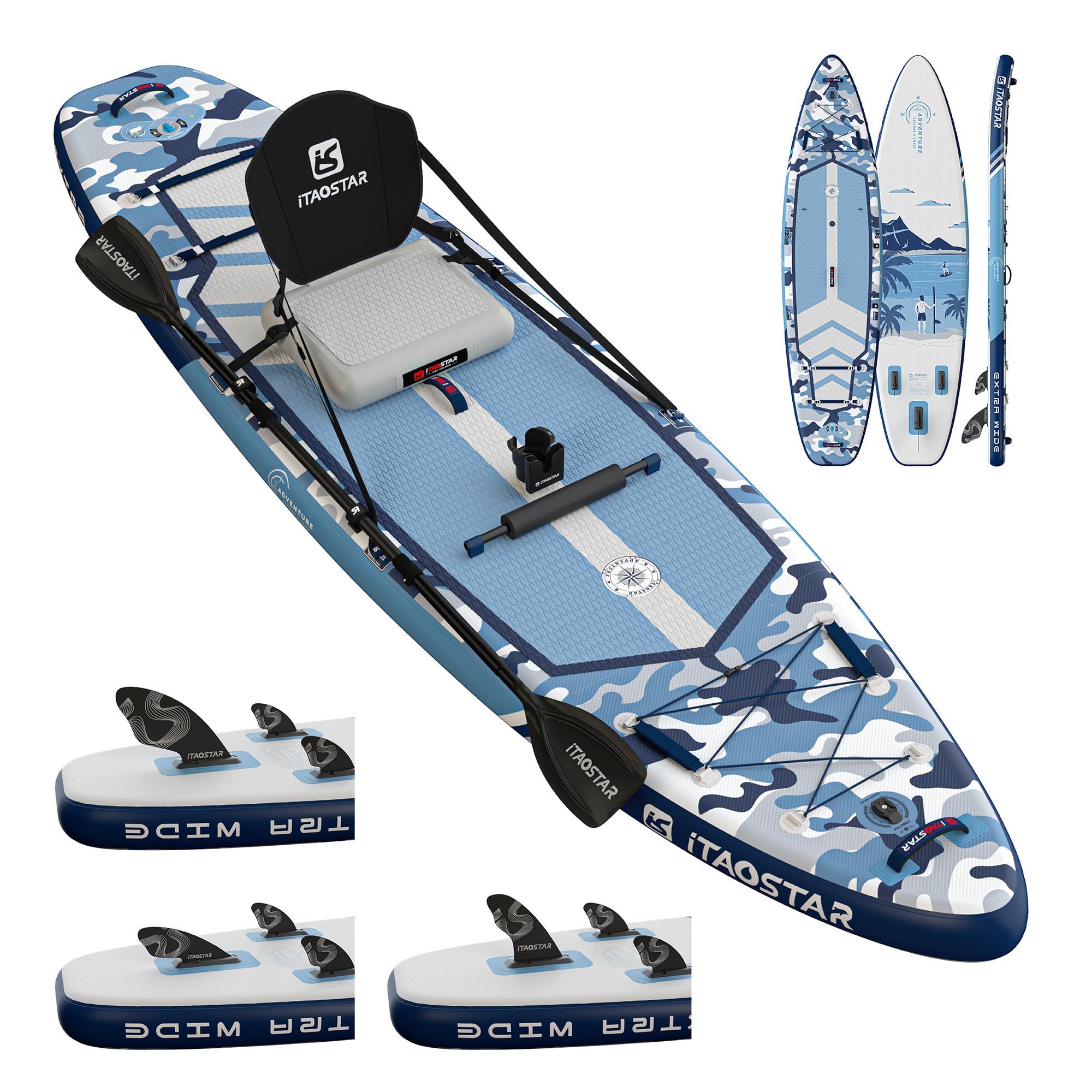 iTAOSTAR Adventure 12'× 35"/39" Inflatable Stand Up Paddle Board with Seat, Extra Wide SUP Board with 5 Fins Stable Design for Familly, Youth, All