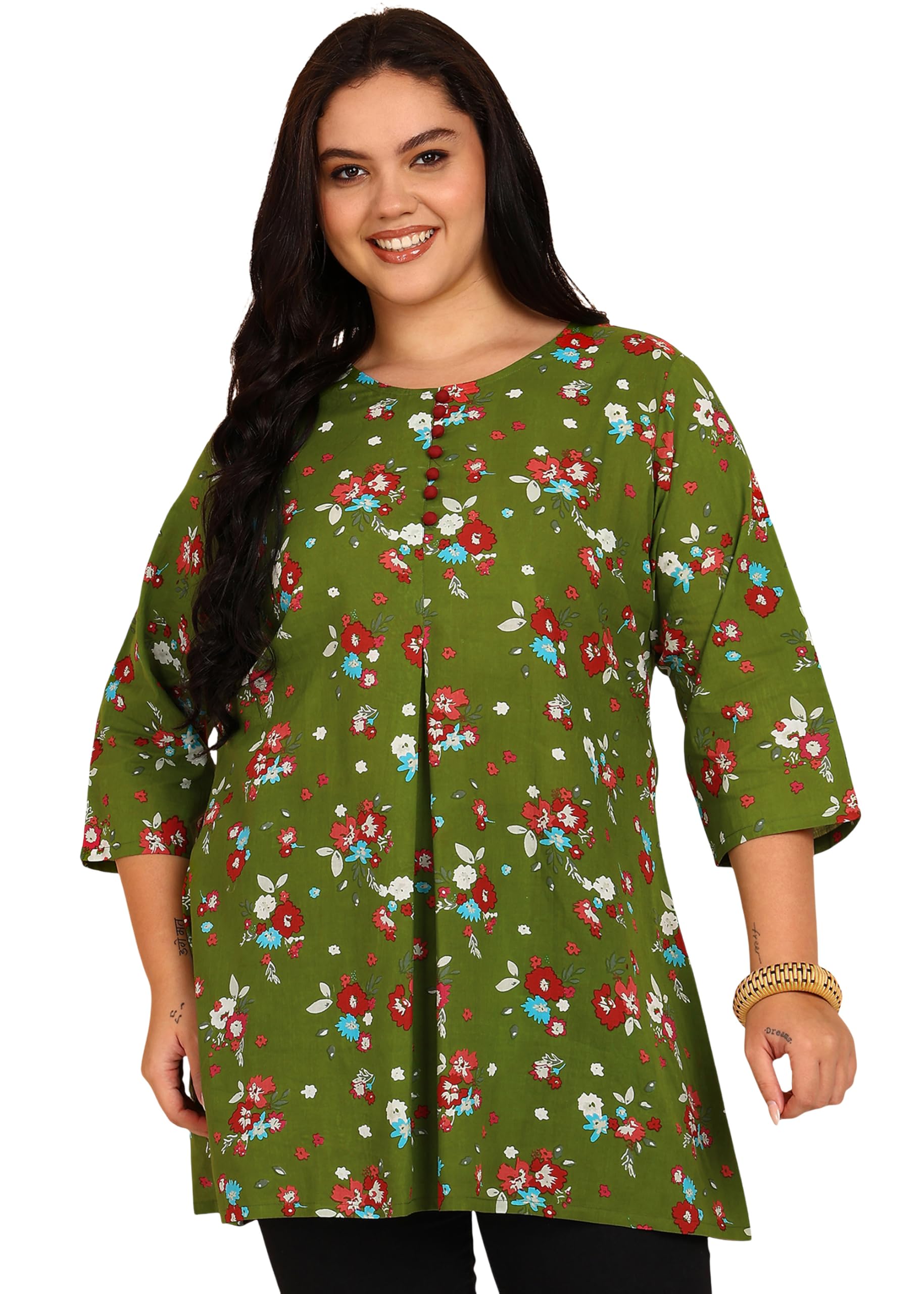 Women's Cotton Regular Fit Short Floral Printed Kurta
