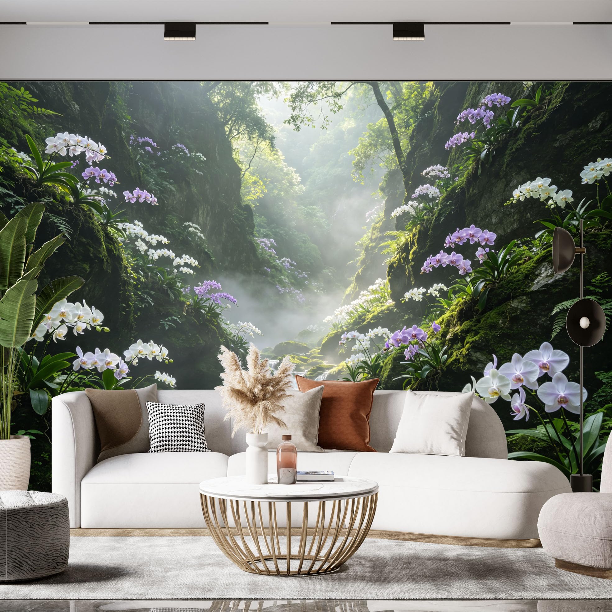 Carta Da Parati Carta Da Parati Murale Con Foresta Tropicale Cascata Giungla Orchidee E Fiori Effetto 3D Panoramico 200 × 140 Cm In Tessuto Non Tessuto Grande E Suggestivo Ideale Per Camera Da Lett