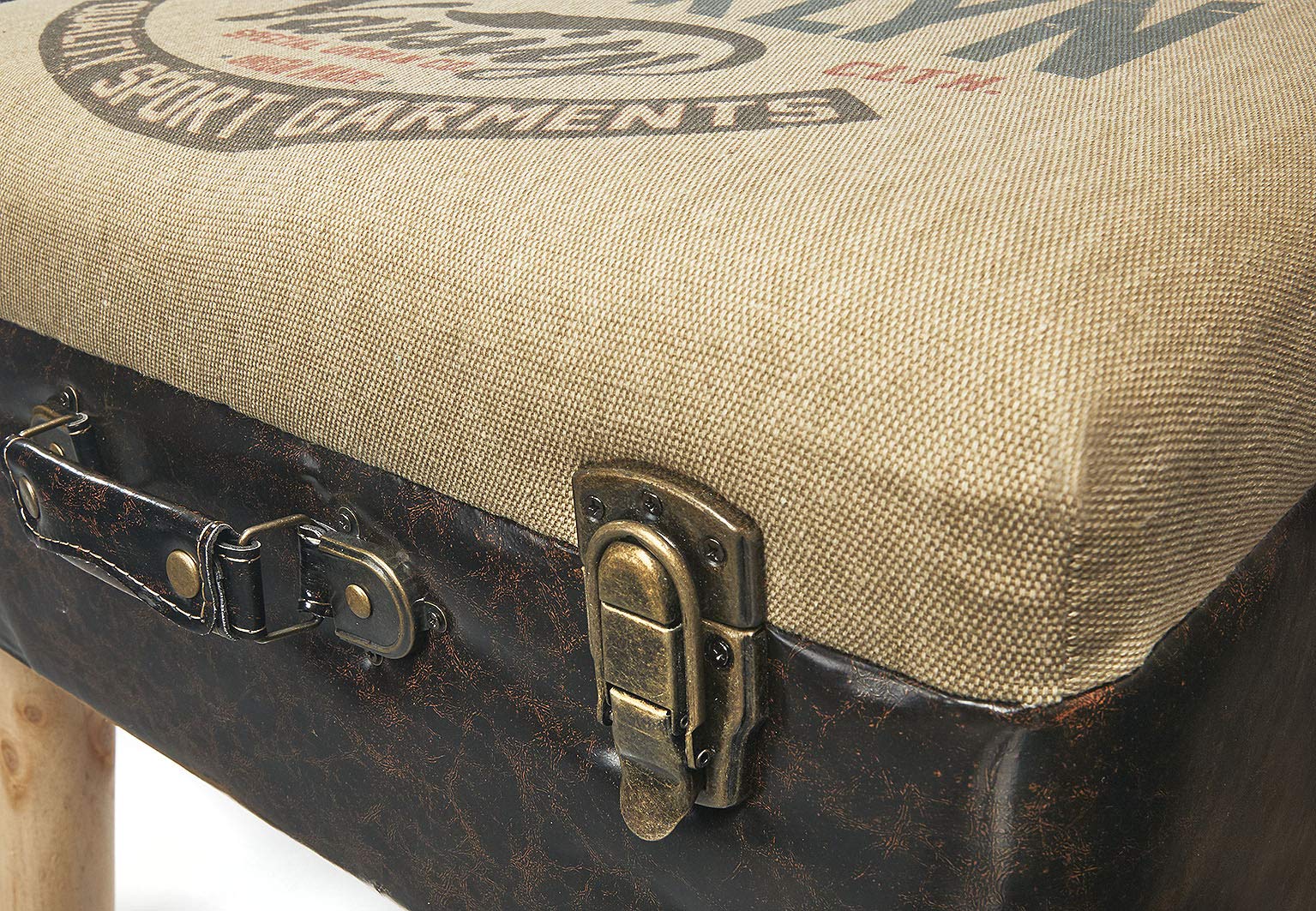 Kobolo Kofferhocker, 50x36x45 cm, Leinen Natur Braun, Sitzhocker mit Stauraum im Vintage-Design, dekorativ & multifunktional für Flur, Wohnzimmer & Schlafzimmer