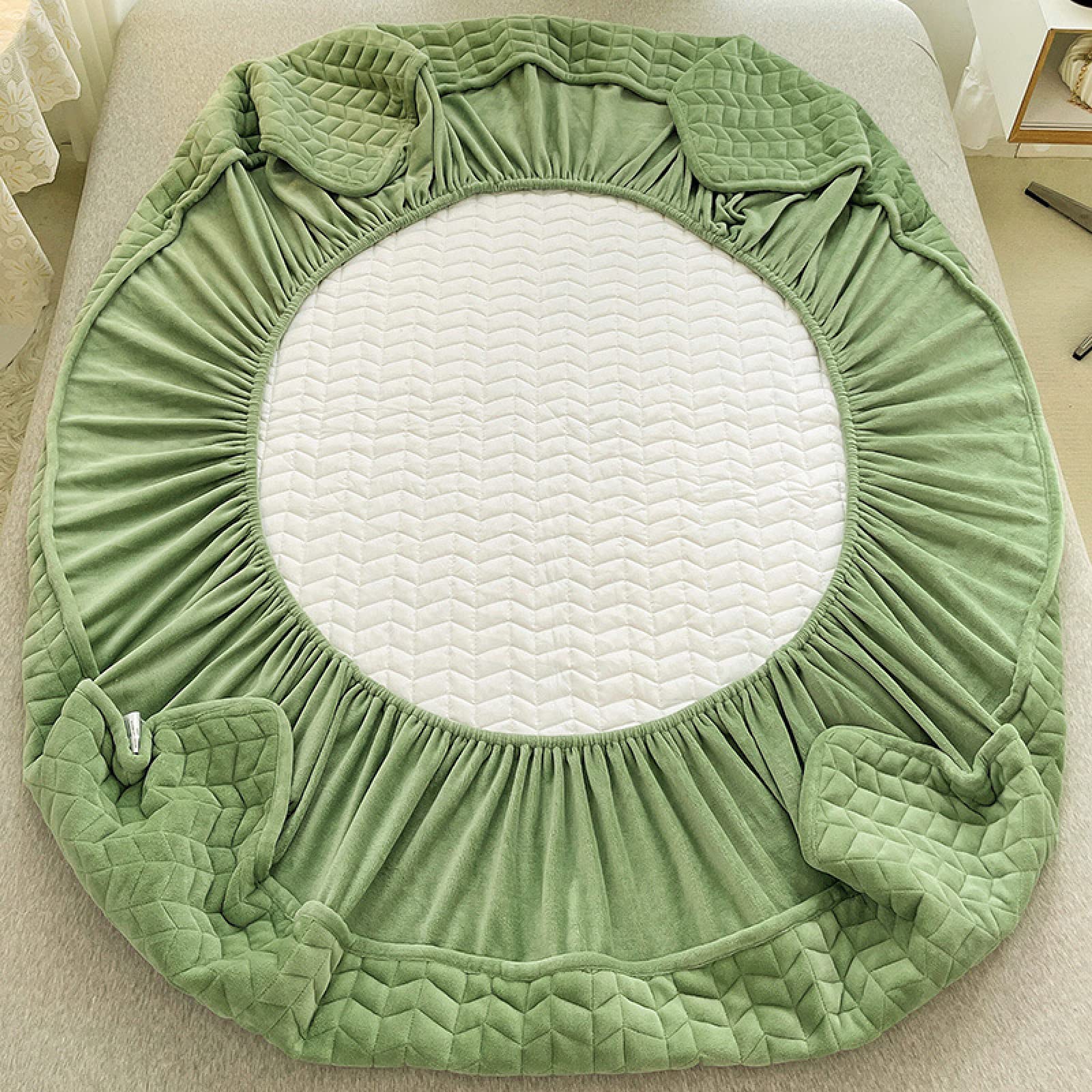 Plusieurs tailles et couleurs disponibles,Drap-housse épais en molleton de corail matelassé pour l'hiver, protège-matelas à poche profonde chaude antidérapante de couleur unie,vert,150*200cm