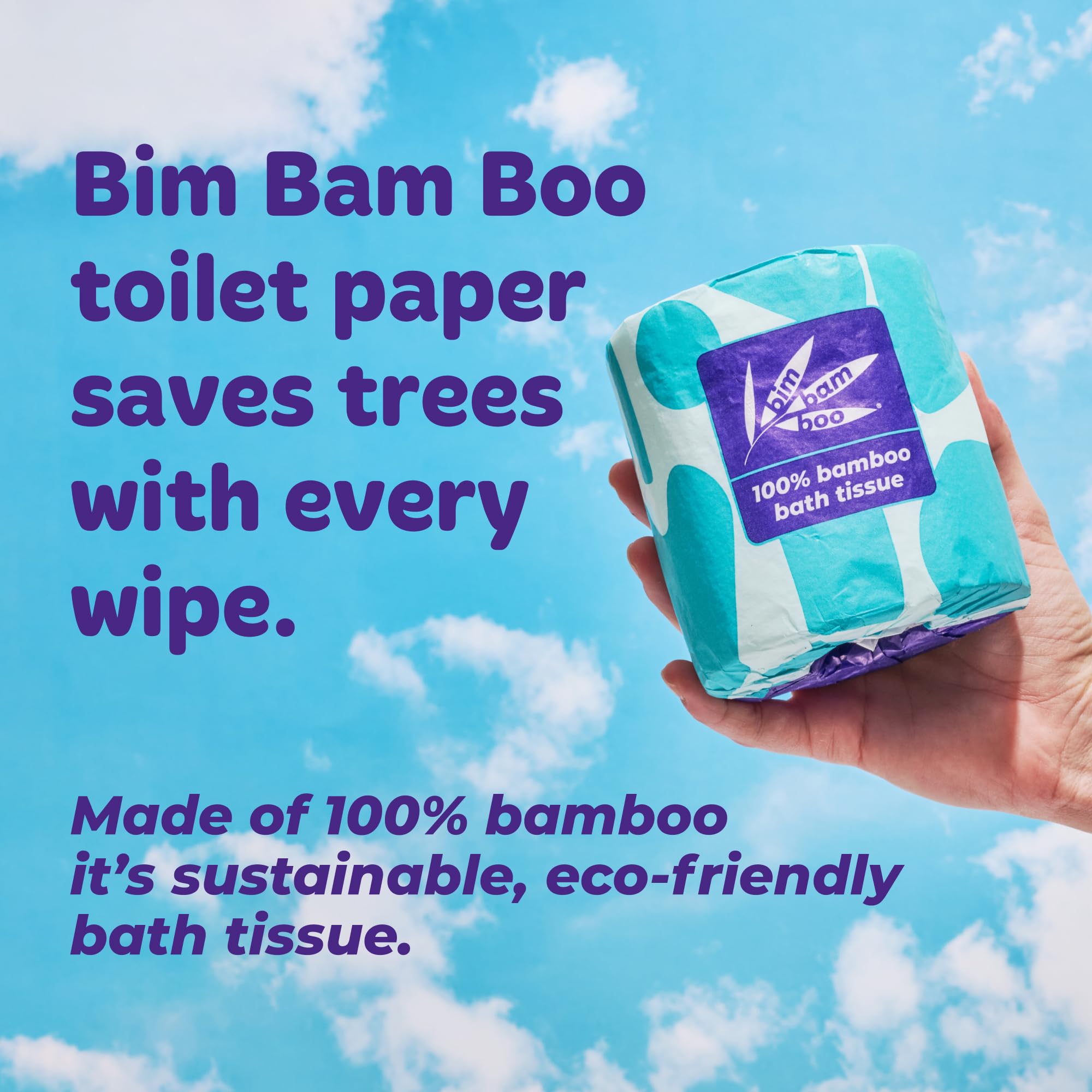 Bim Bam Boo Organiczny papier toaletowy z bambusa, hipoalergiczna, biodegradowalna chusteczka do kąpieli dla skóry wrażliwej, nie mechaci się, bezpieczny dla septycznego, nie zawiera plastiku, 2