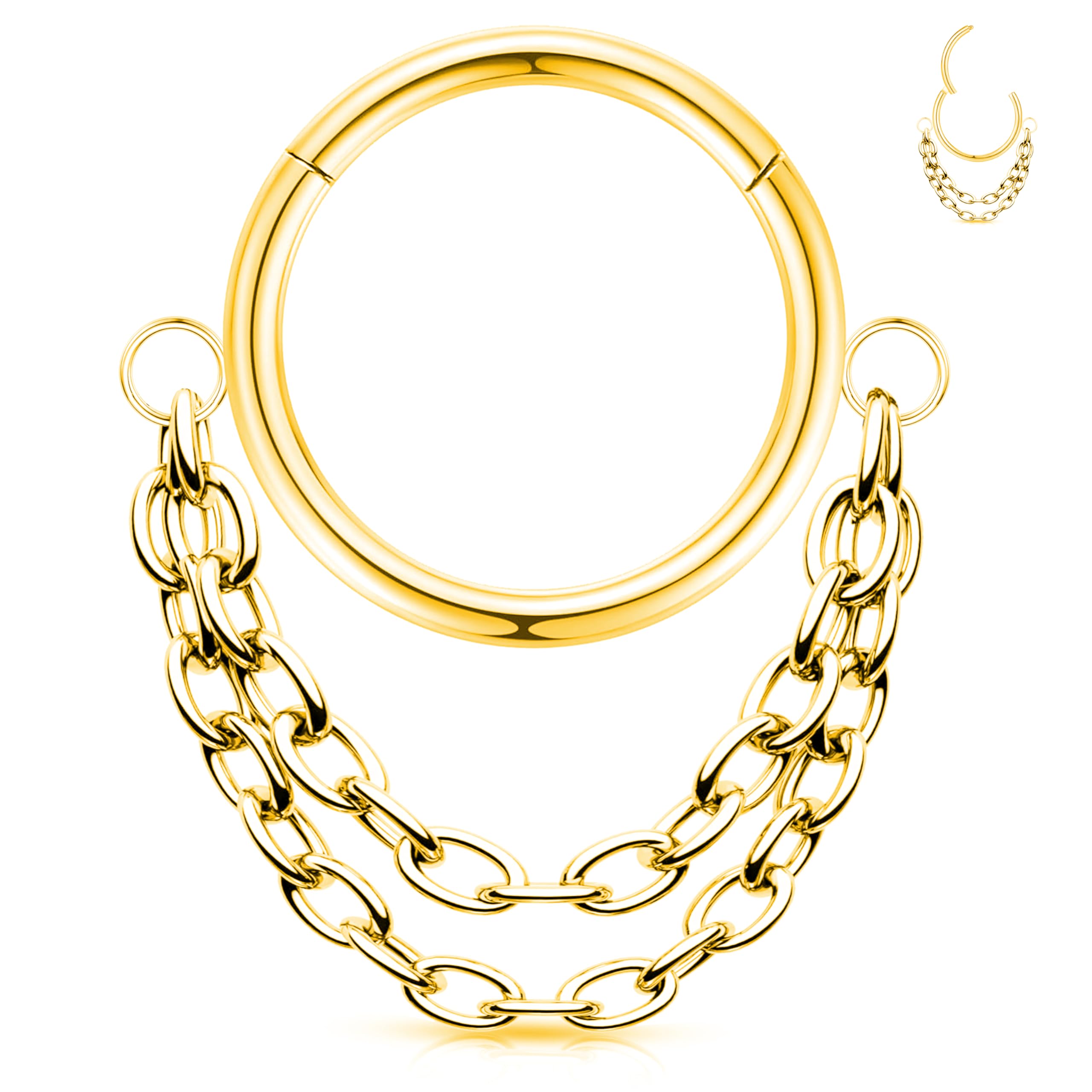 16G 316L Hinged Septum Ring Dangle Chain Nose Ring Surgical Steel Daith Earrings Conch Daith Rook Tragus Piercing Jewelry Small Hoop Earring