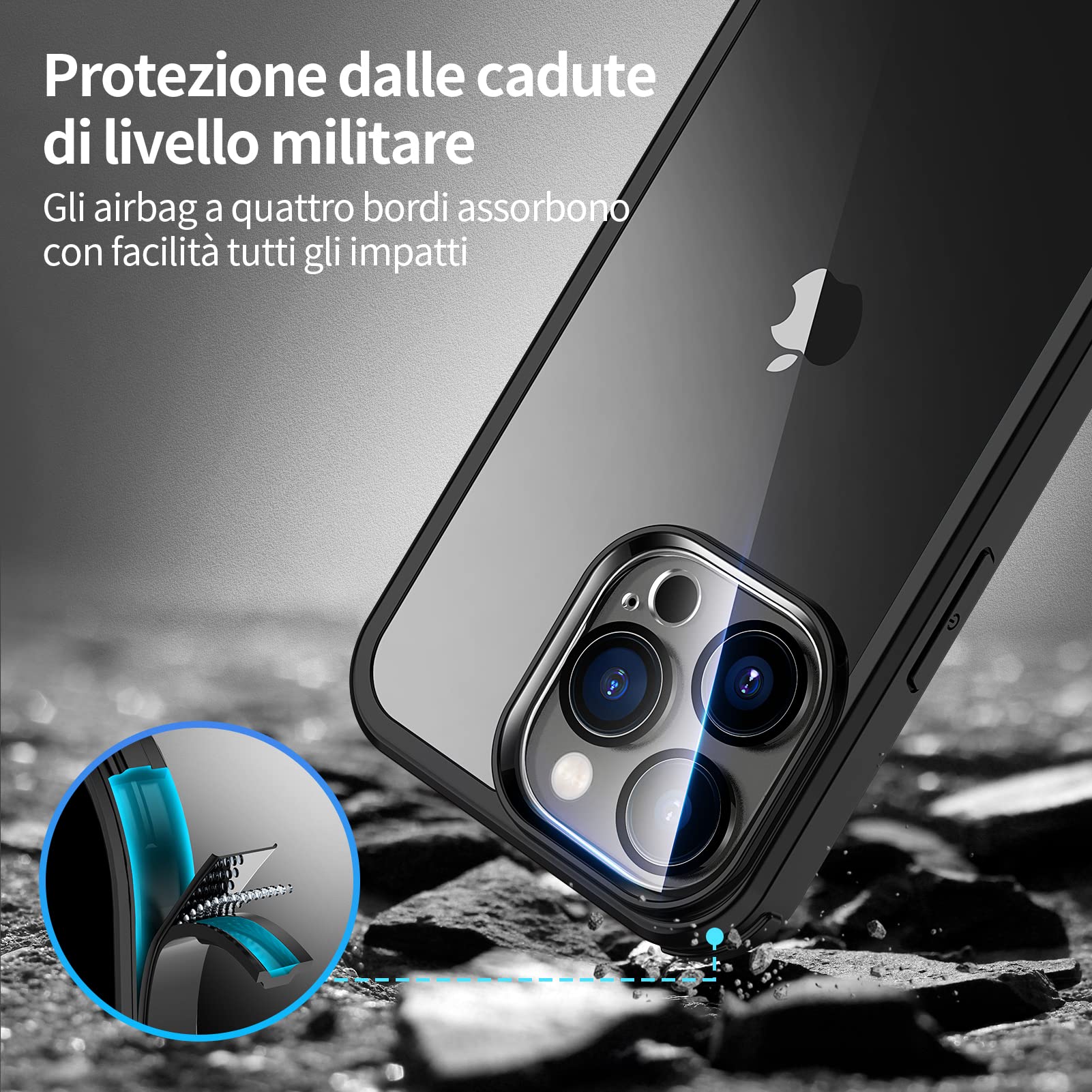 seacosmo Cover per iPhone 14 Pro, [9H HD] Integrata Vetro Temperato Schermo e Pellicola Fotocamera 360 Gradi Antiurto Custodia, Rugged Protezione Slim Case per iPhone 14 Pro, Nero