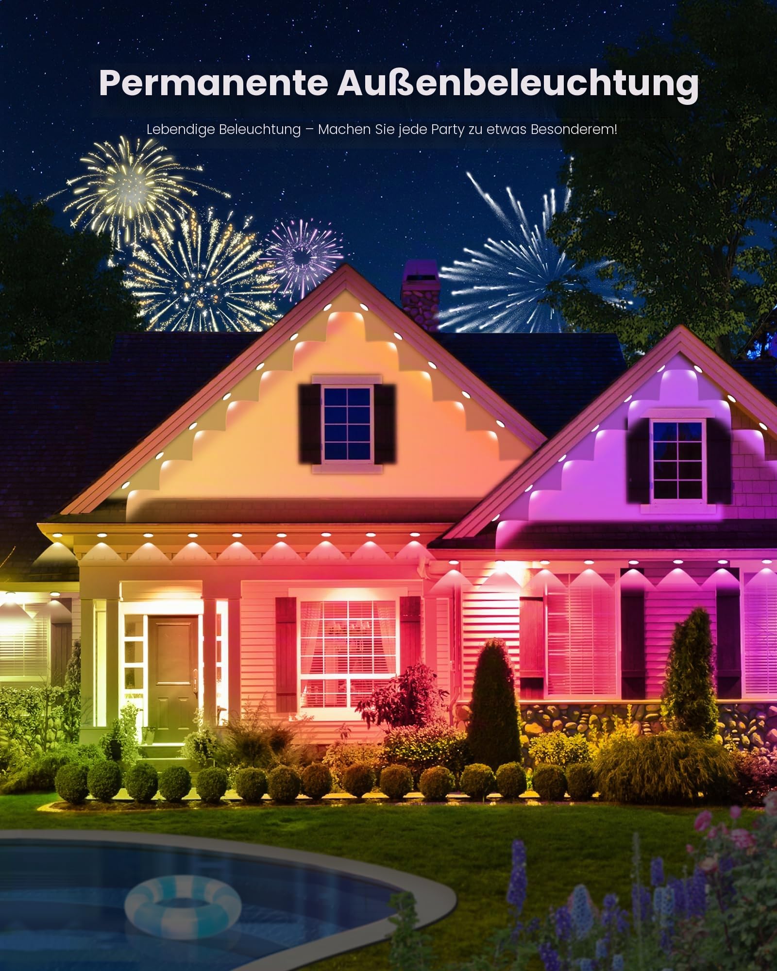 Permanente Außenbeleuchtung Smart RGBIC Wasserdicht Trauflichter, Bluetooth Außenleuchten Lichtschläuche Outdoor LED Stripe, Mehreren Szenenmodi (45 Meter (3 Rollen à 15M))