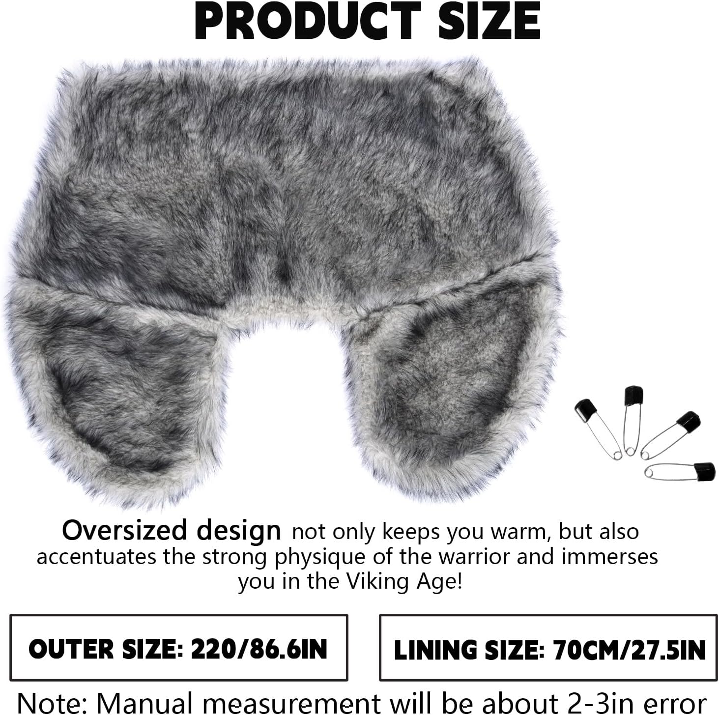 Viking Fur Shawl for Men Medieval Faux Fur Cloak Collar - Renaissance Shoulder Wrap Cape Halloween LARP Cosplay Costume - Image 4