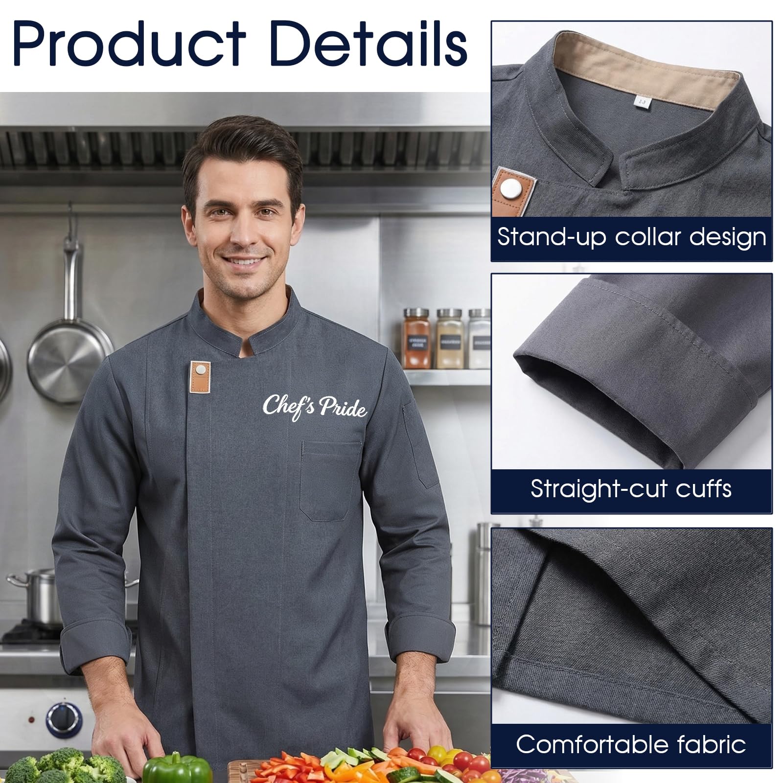 Manteau de Chef brodé personnalisé, Veste de Chef personnalisée,Veste De Cuisine Homme Custom Tenue de Cuisine Femmes