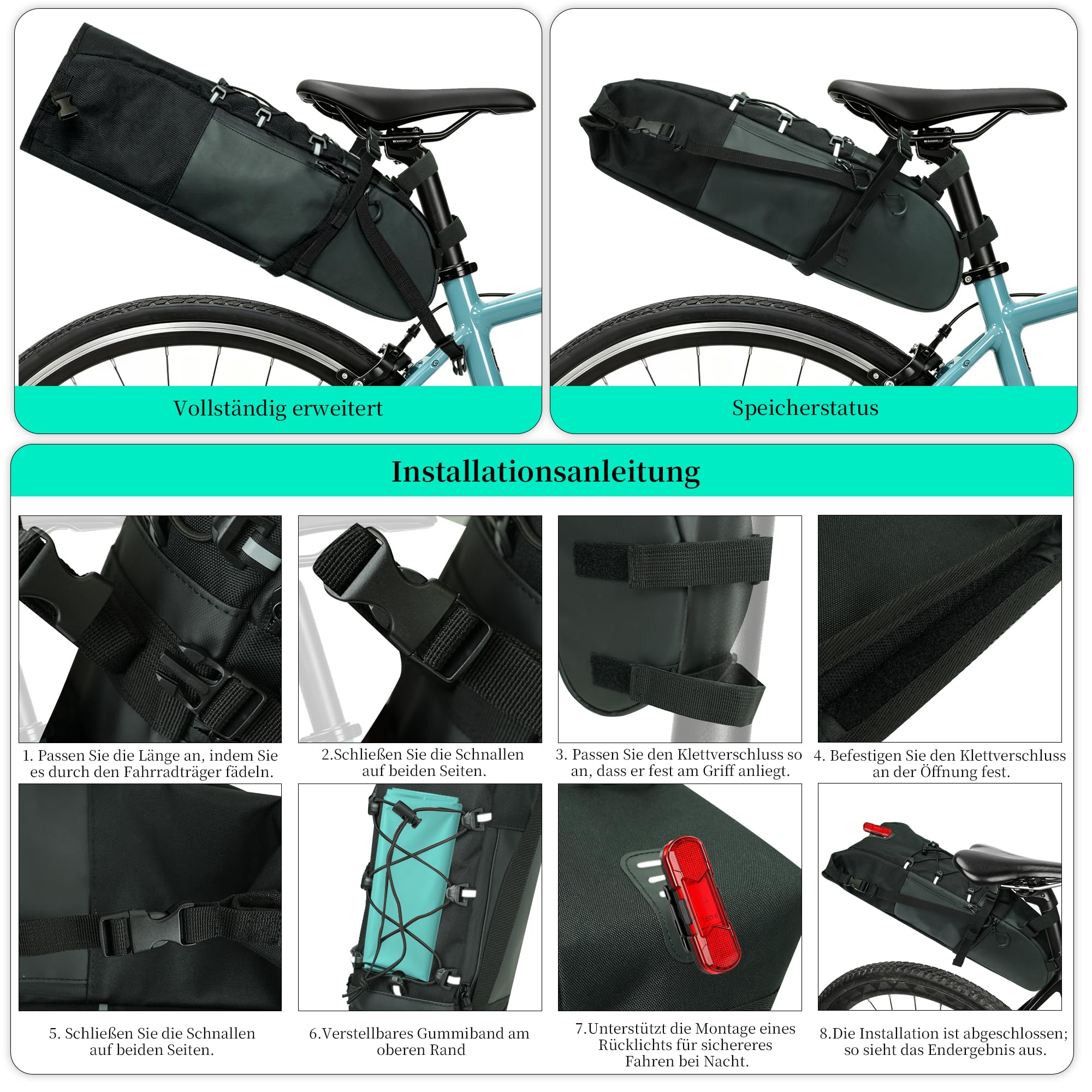 AUMTISC Bolsa de sillín de 11 l, bolsa de asiento, bolsa de almacenamiento para bicicletas de carreras, bicicletas de montaña
