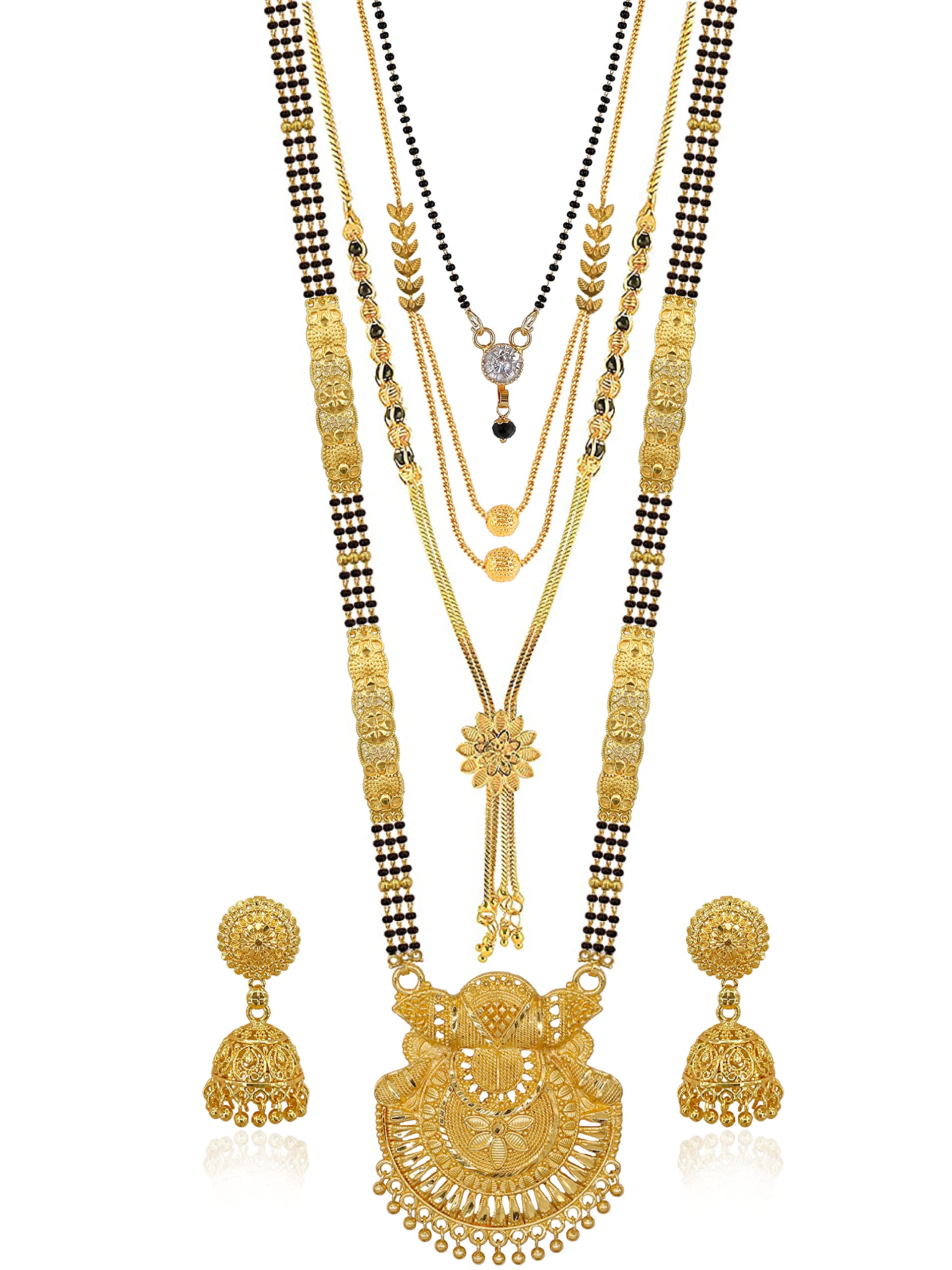 Brado Jewellery Traditional Combo of 4 Gold plated 30 inch Long and 18 inch Short Mangalsutra/tanmaniya/nallapusalu With 1 Pair of Earrings for women and girls (B0BH2D2KRD) Amazon Price History, Amazon Price Tracker