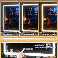 Vista 119 de Hasipu - Espejo de tocador con luces LED, espejo iluminado de maquillaje de 28 x 20 pulgadas, con 3 modos regulables, control por pantalla táctil