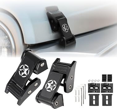 USR 97-06 TJ HOOD LATCHES Metal Constructed Lock Catch HeavyDuty Hoodlatch Set 2pc Compatible with 1997-2006 Jeep Wrangler SE/Sahara/Sport/Rubicon SKULL EDITION w/INSTALL HARDWARE