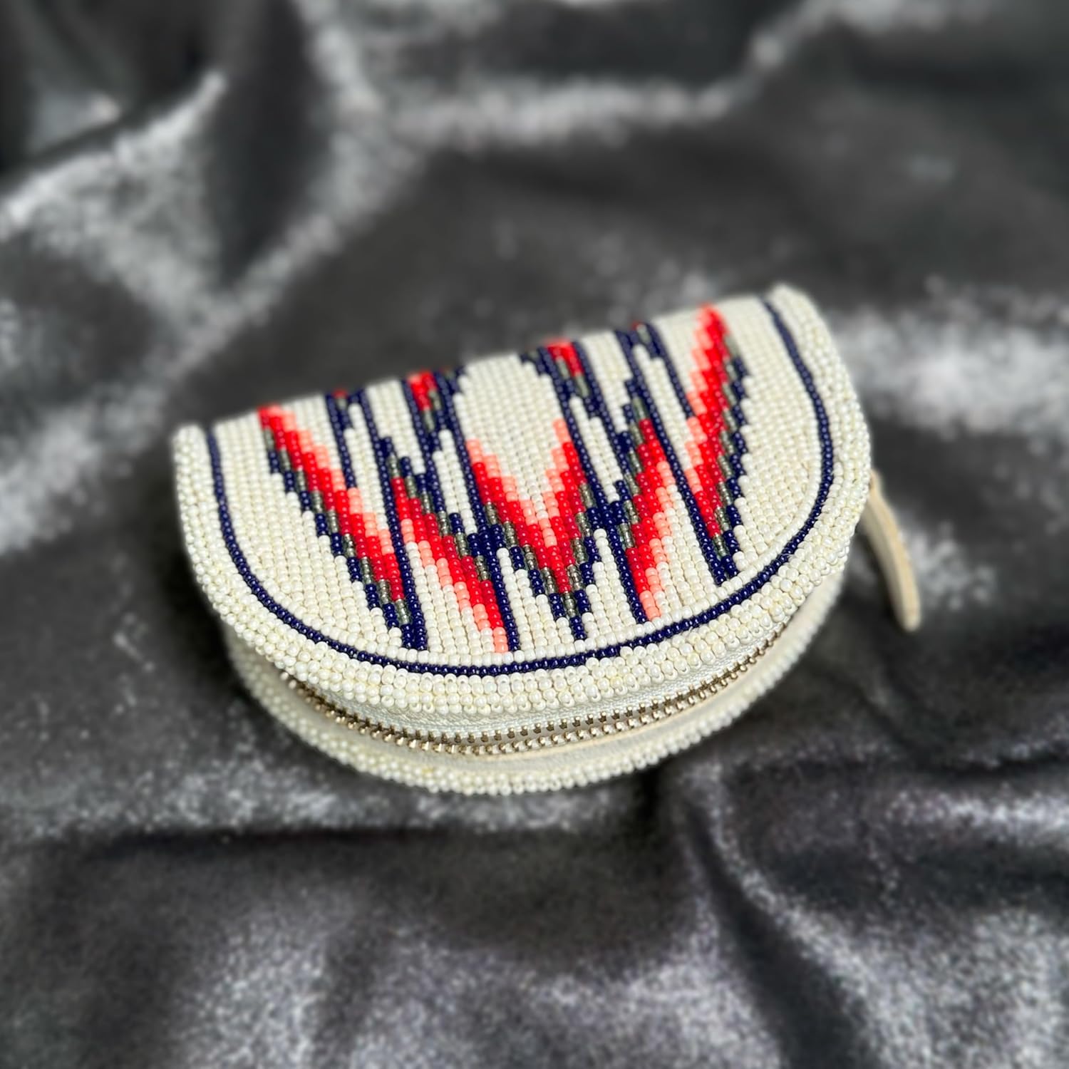 Coin Purse Zipper Women Small White Beaded - Handmade Leather Mini Wallet Pouch Native American - Czech Seed Beads Change Purse Cute Vintage Boho Gift Wristlet Travel Compact - Image 3