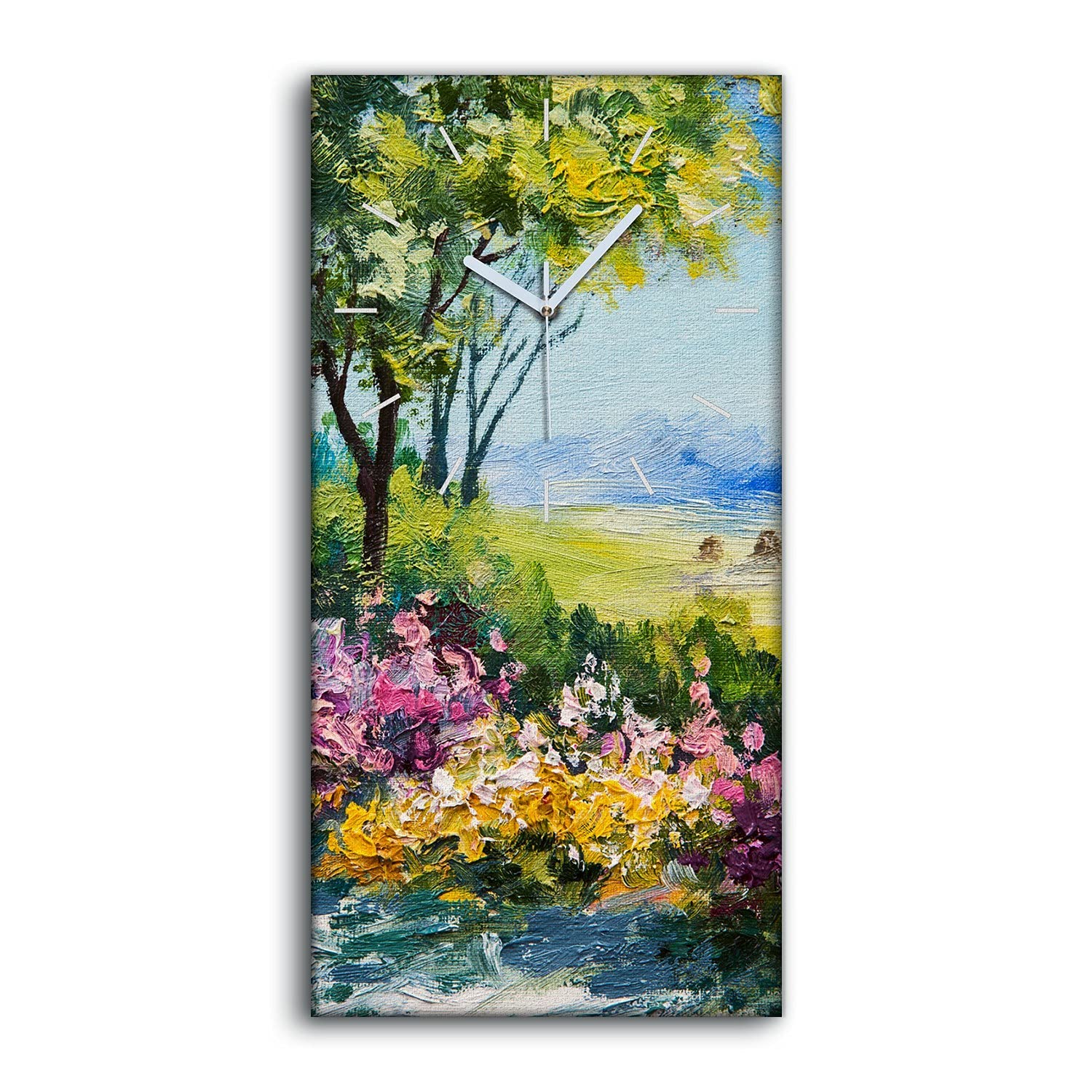 Horloge Silencieuse Ne Pas Tic Tac Toile Moderne Fleurs et Jardin 30x60cm