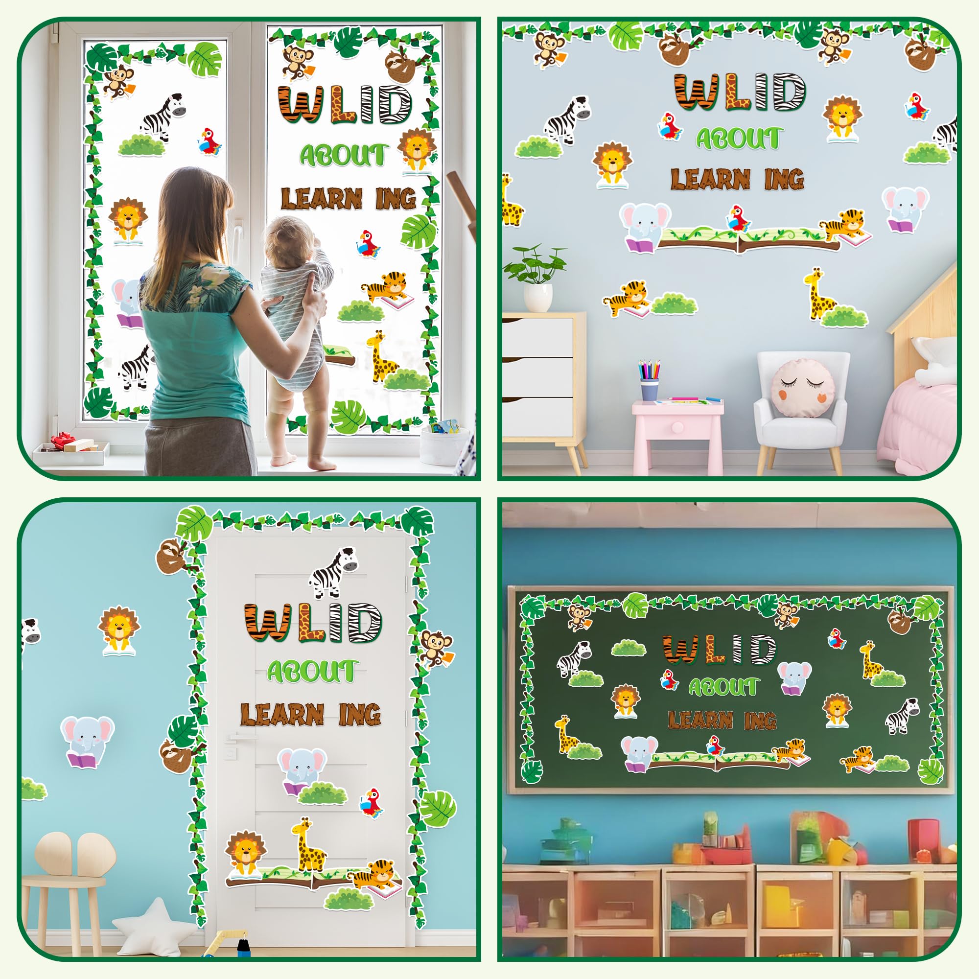 91Pcs Wild About Learning Animals Bulletin Board Back to School Classroom Decoration Wild Animals Leaves Cutouts Learning Book Study Wall Decals for Preschool Chalkboard Window Door Supplies - Image 7