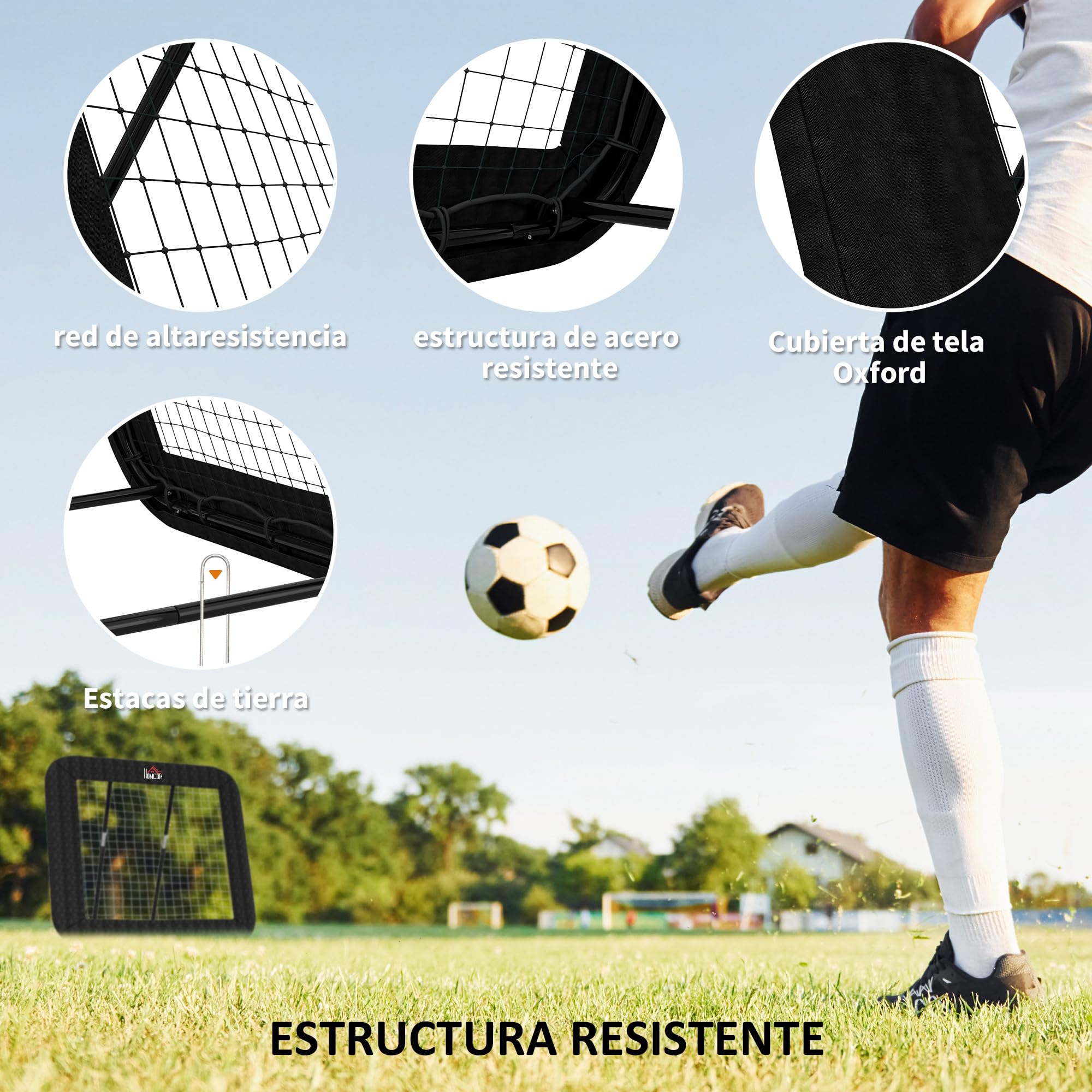 HOMCOM Red de Rebote Plegable Red de Objetivo de Fútbol con 4 Ángulos Ajustables para Entrenamiento de Fútbol Béisbol Deportes en Jardín 128x118x108-120 cm Negro