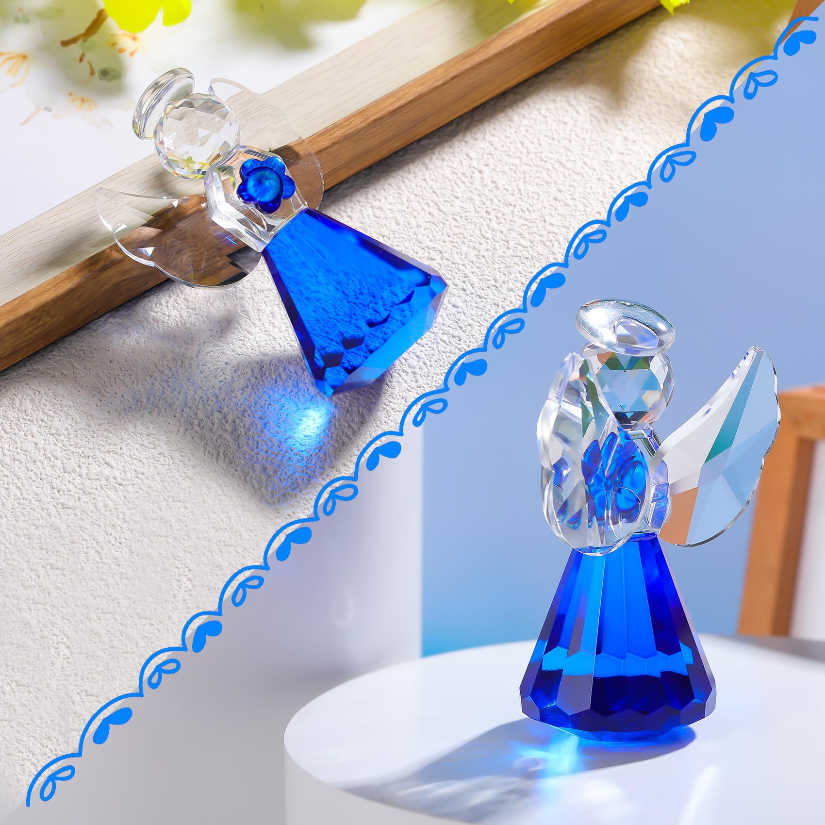 Crystal Blue Guardian Angel with Little Flower Figurine Gift for Women Men Glass Angel Sympathy Collectible Christmas Decor - Image 2