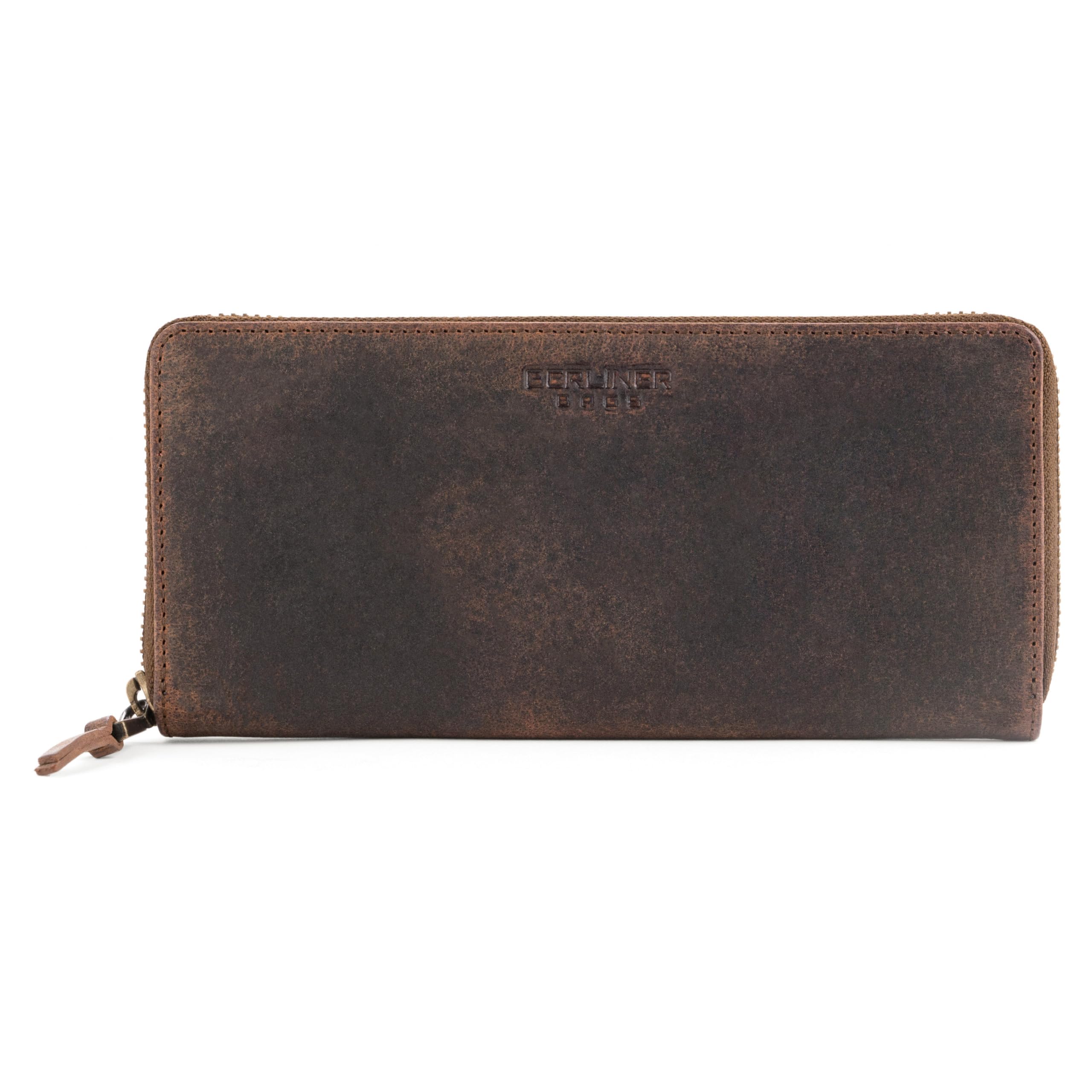 Berliner Bags Vintage Geldbörse Palma, Große Portemonnaie, Geldbeutel aus Leder, mit TüV Geprüfter RFID Schutz, inkl Geschenk-Box, für Damen - Braun
